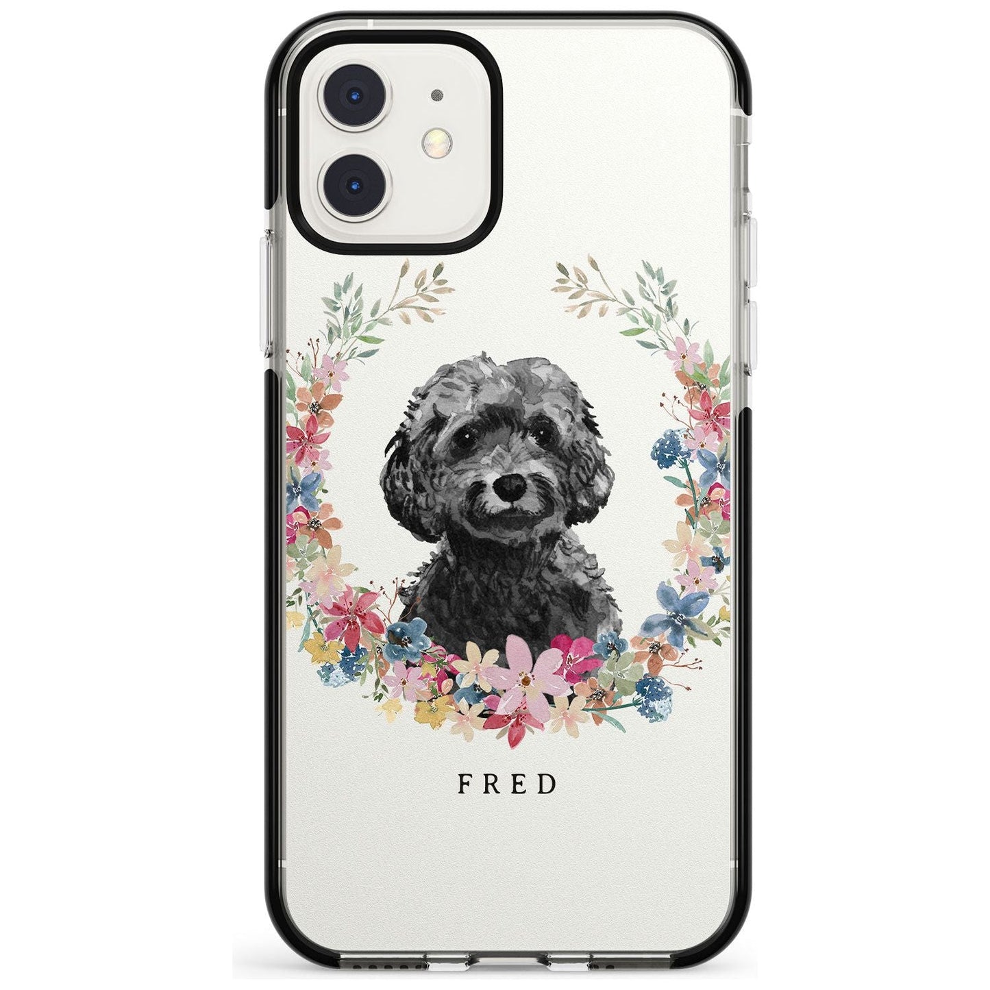 Personalised Black Cockapoo Floral Portrait