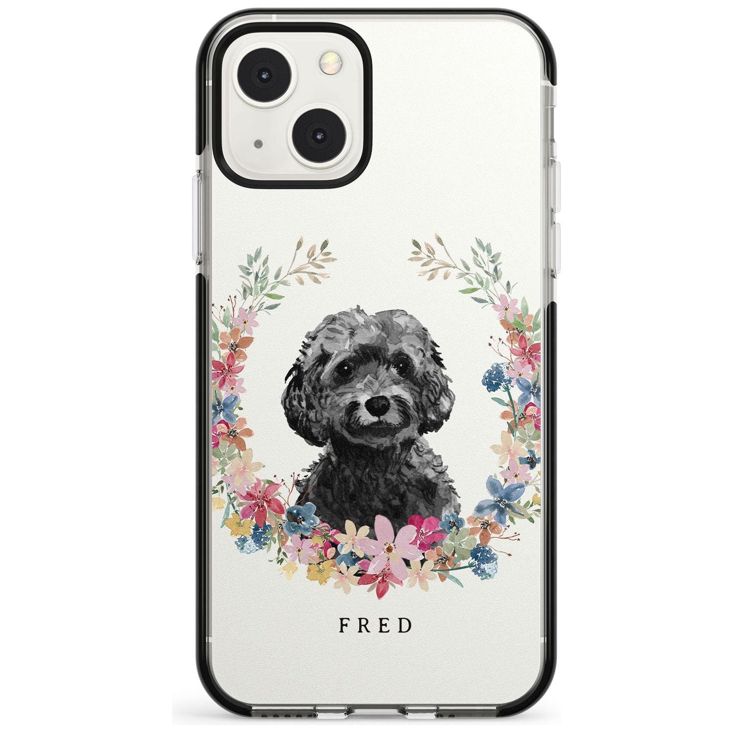 Personalised Black Cockapoo Floral Portrait