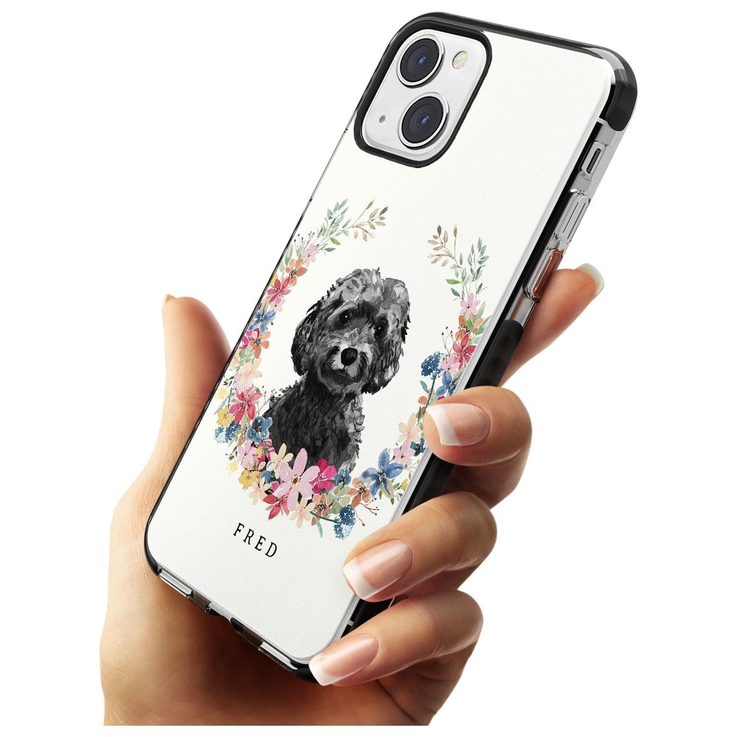 Personalised Black Cockapoo Floral Portrait