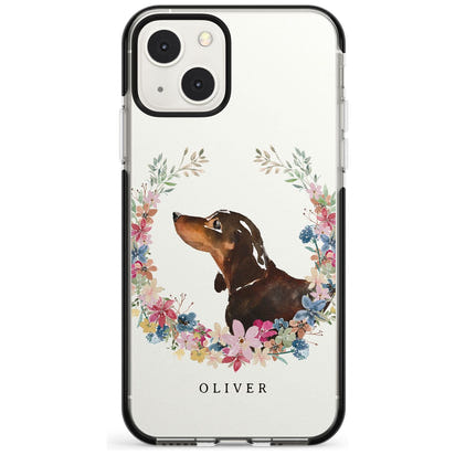 Personalised Black & Tan Dachshund Floral Portrait