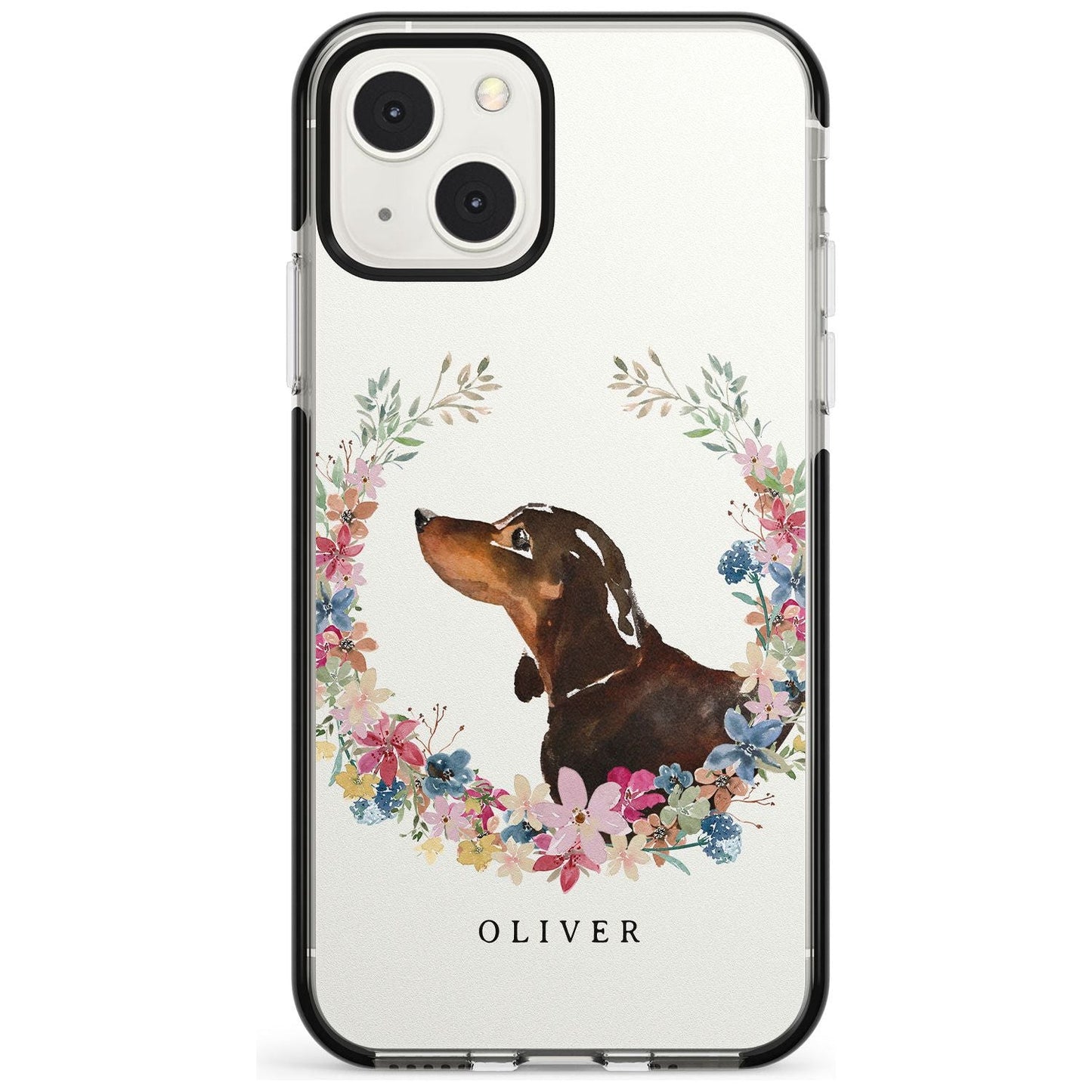 Personalised Black & Tan Dachshund Floral Portrait