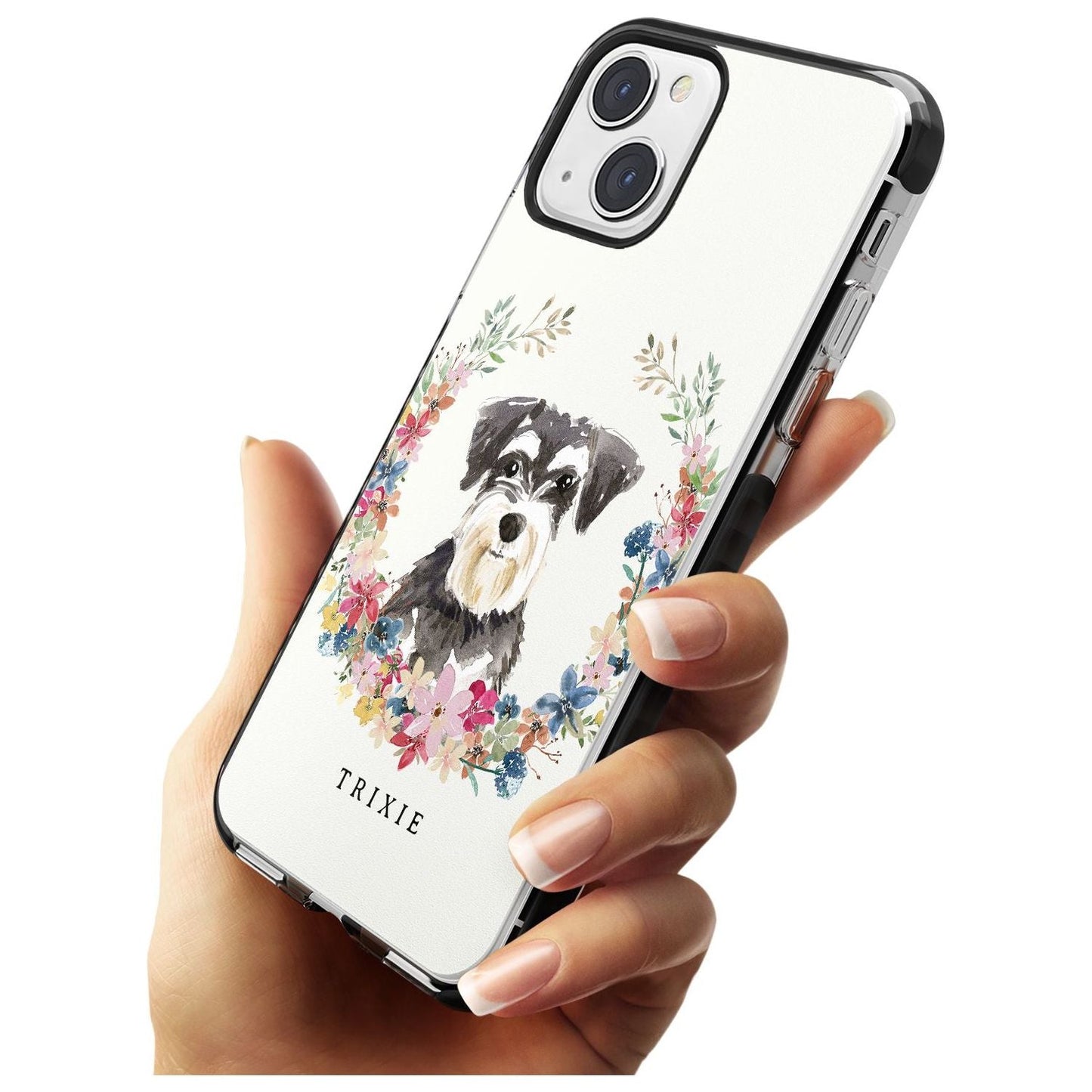 Personalised Watercolor Schnauzer Floral Portrait