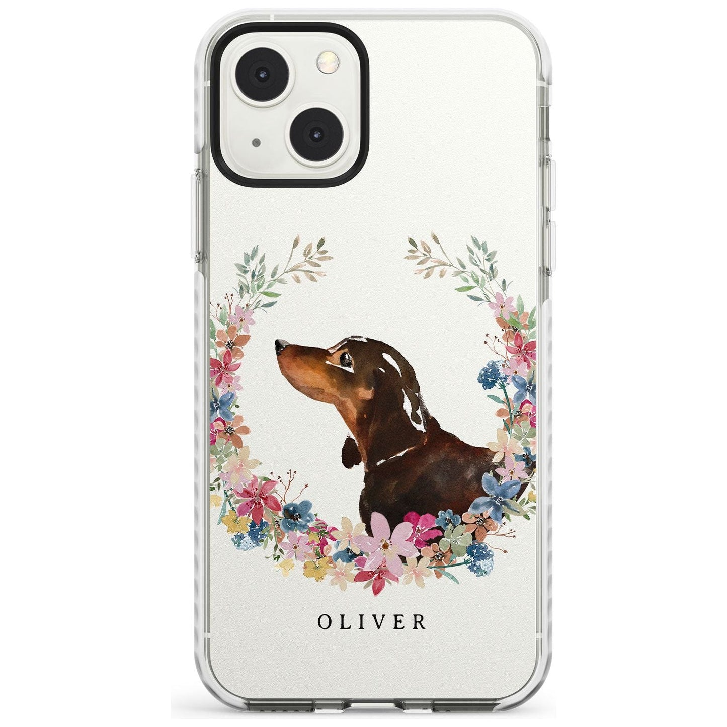 Personalised Black & Tan Dachshund Floral Portrait