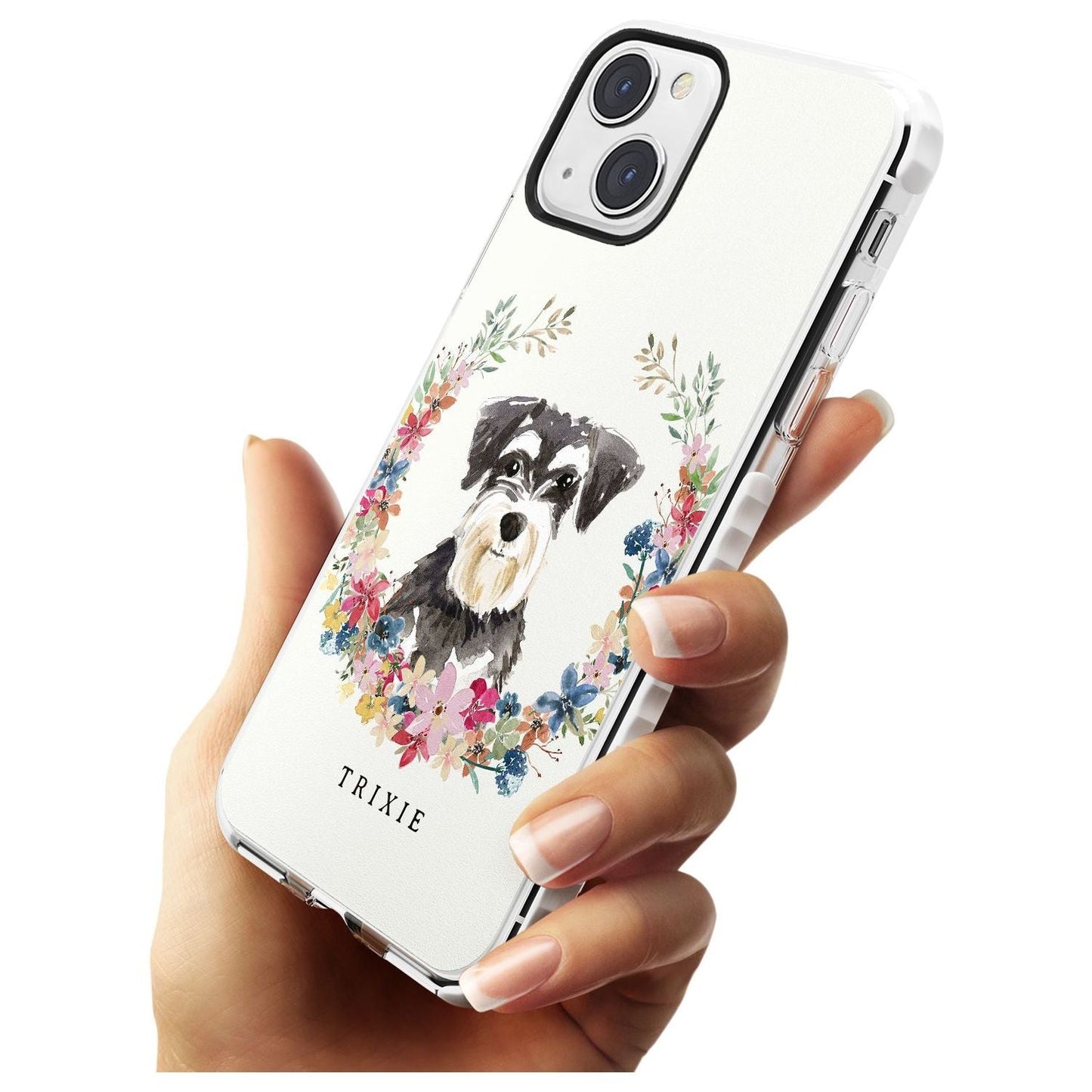 Personalised Watercolor Schnauzer Floral Portrait