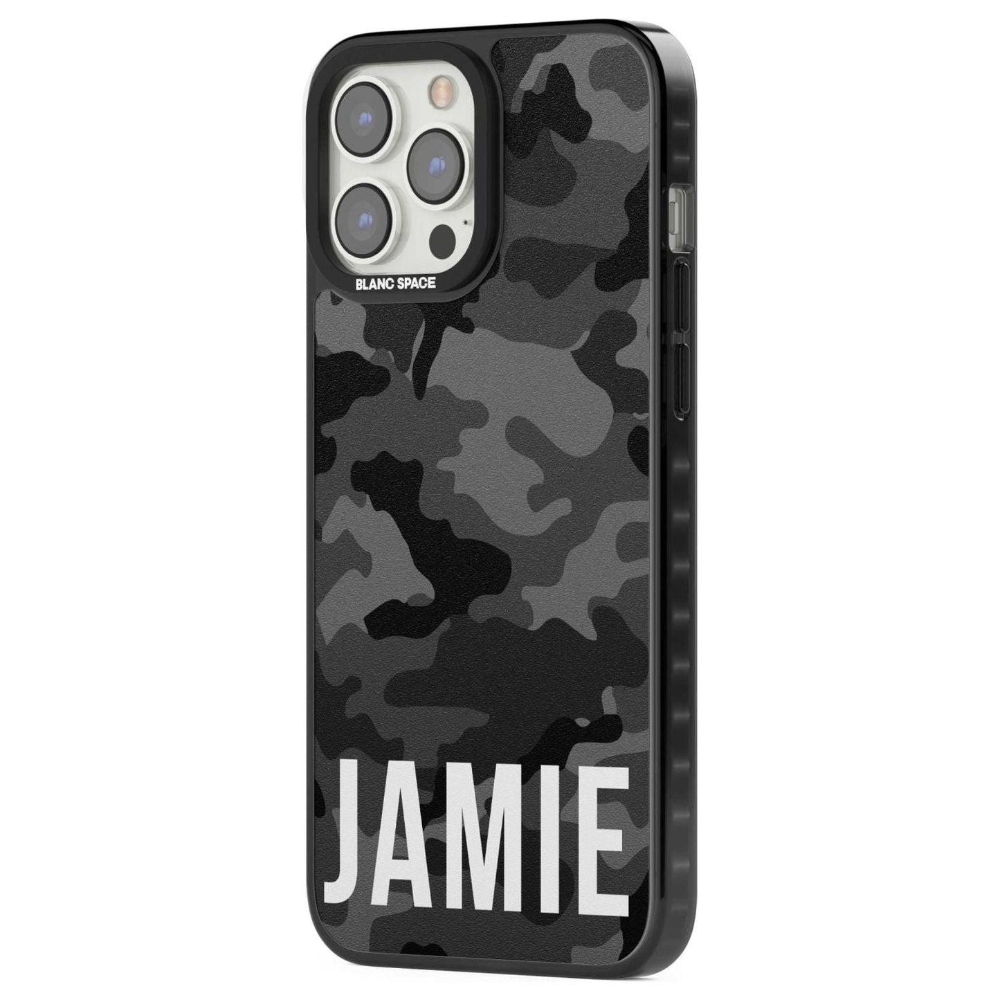 Personalisierter Name im schwarzen Camouflage-Muster (horizontal)