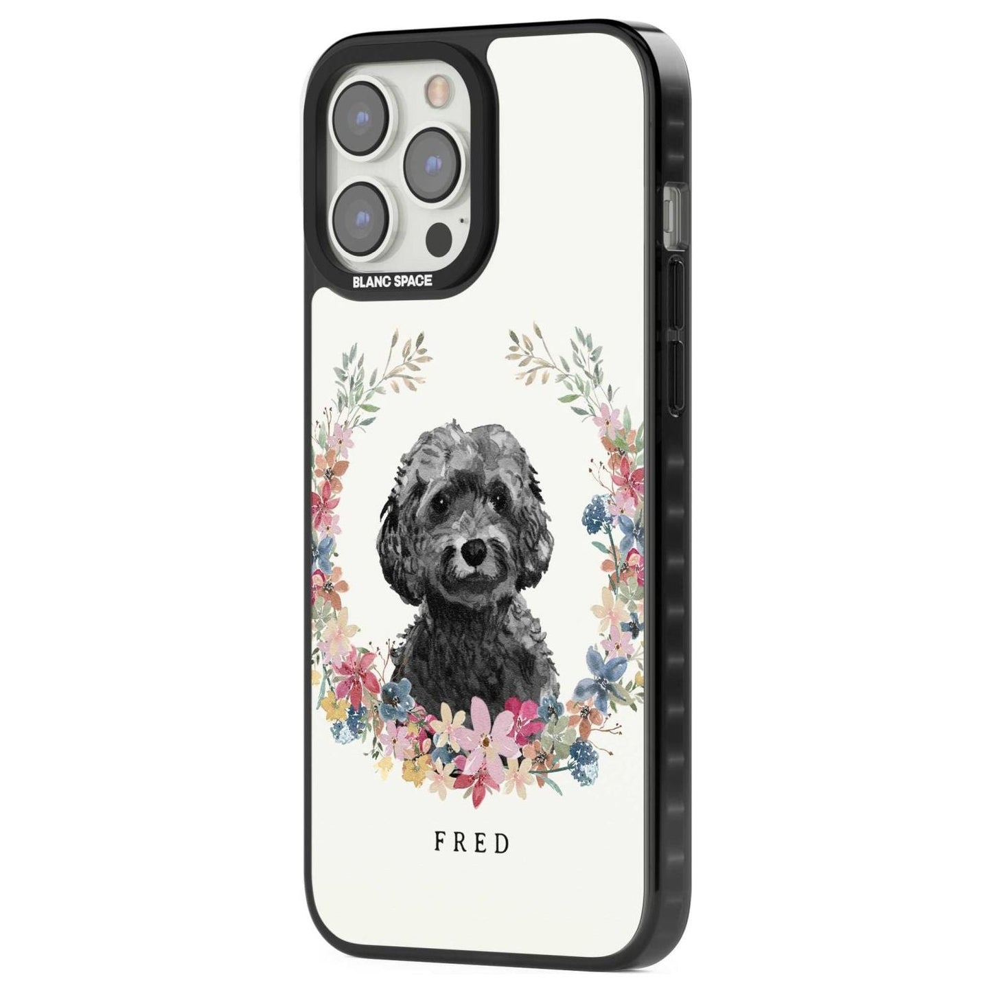 Personalised Black Cockapoo Floral Portrait