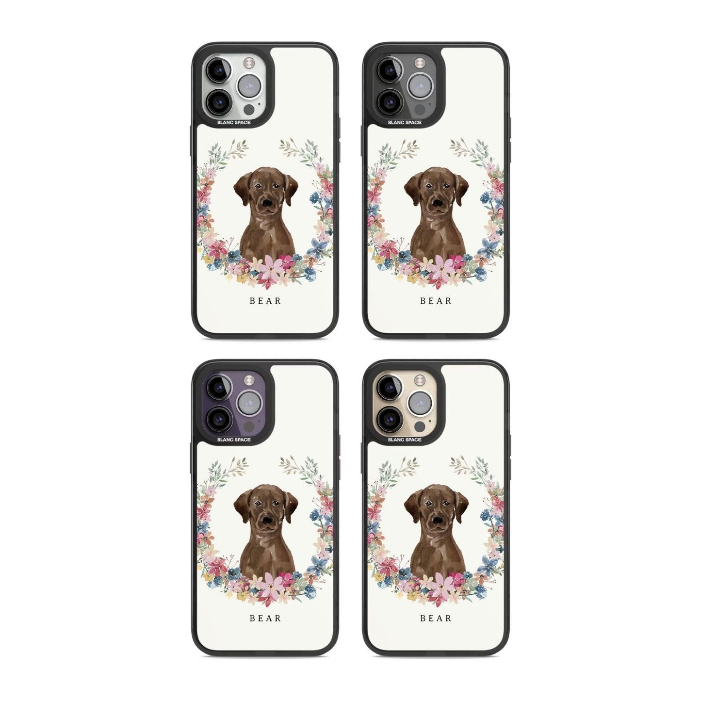 Personalised Chocolate Labrador Floral Portrait