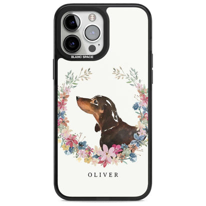 Personalised Black & Tan Dachshund Floral Portrait