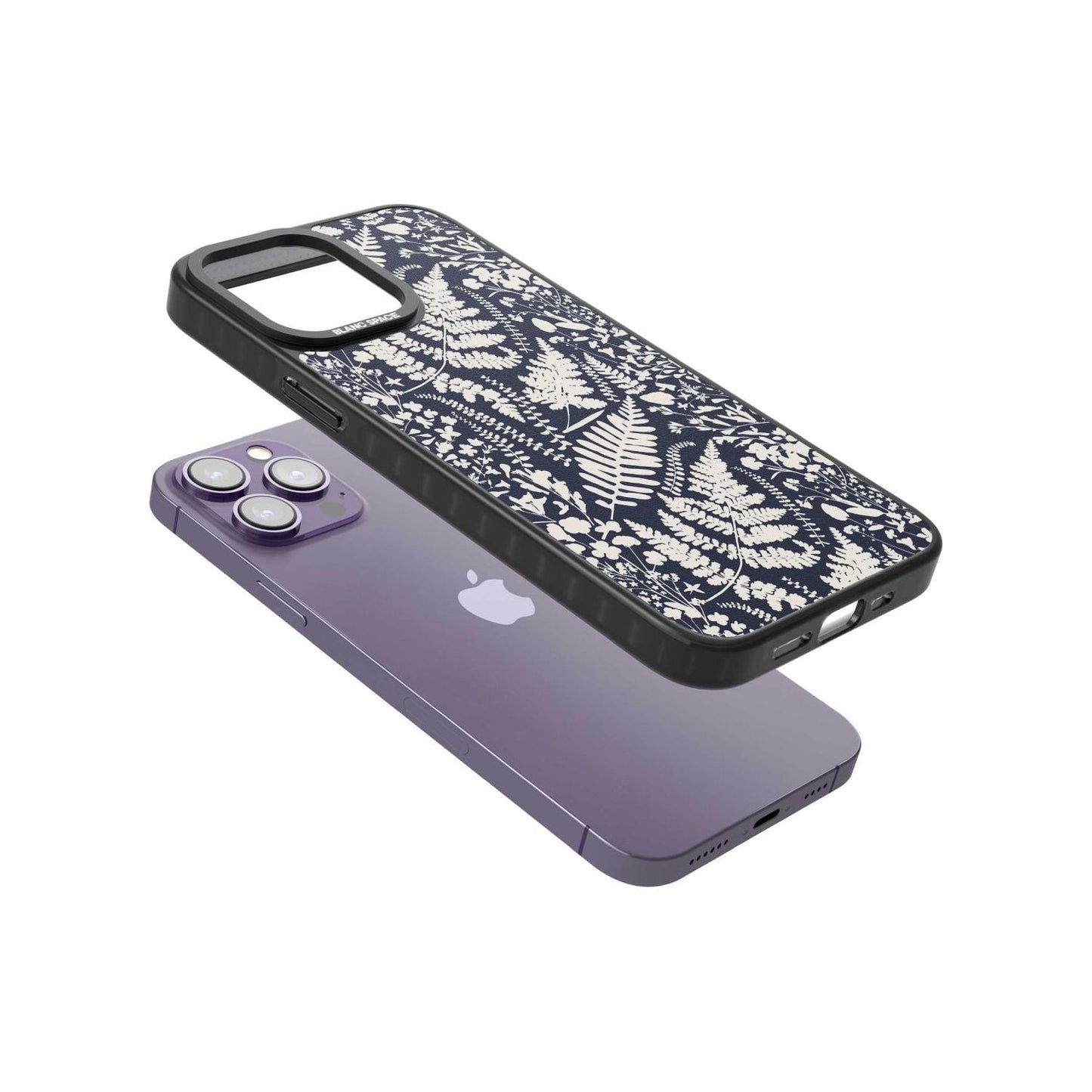 Fleurs sauvages et fougères sur fond bleu marine