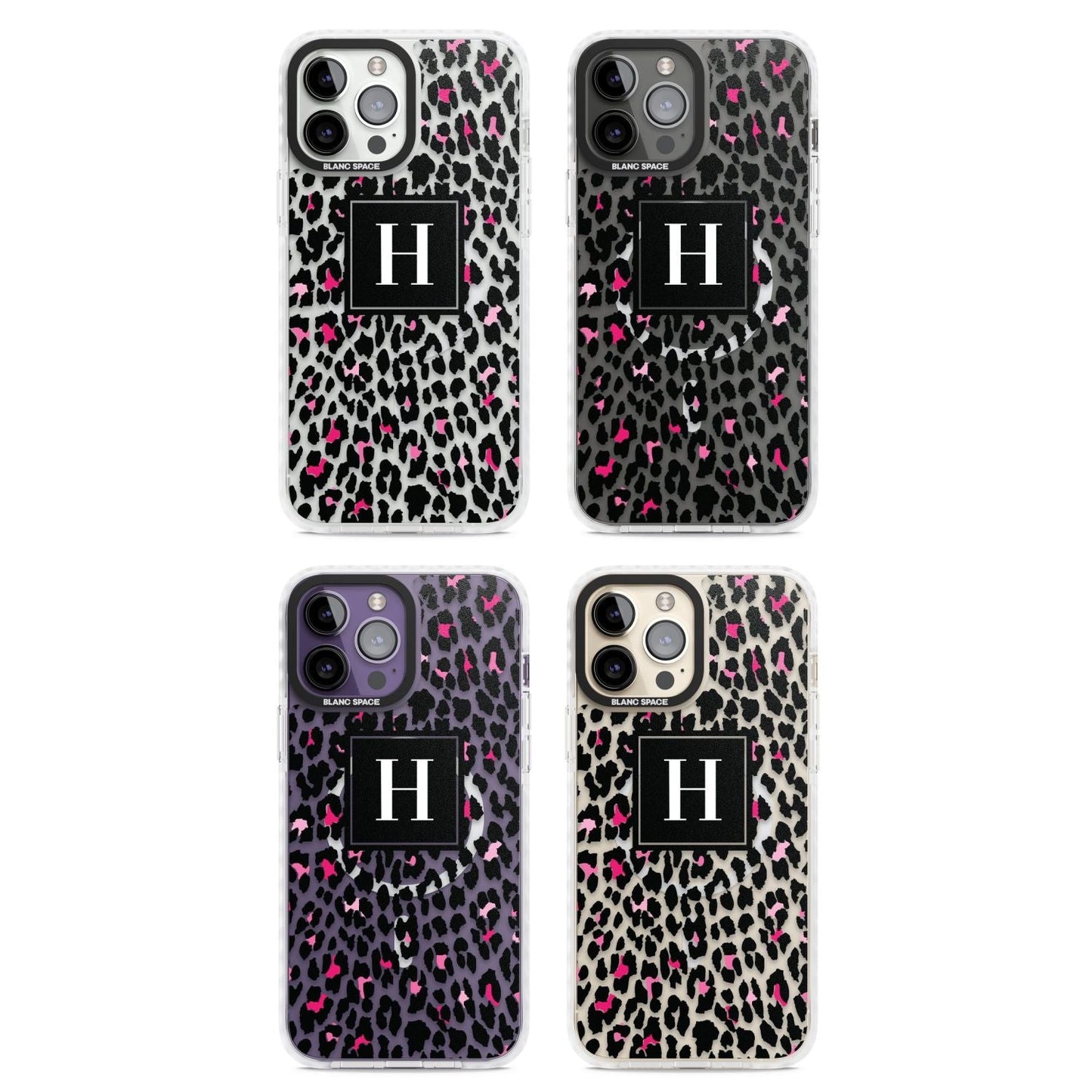 Personalised Clear Pink Leopard Monogram