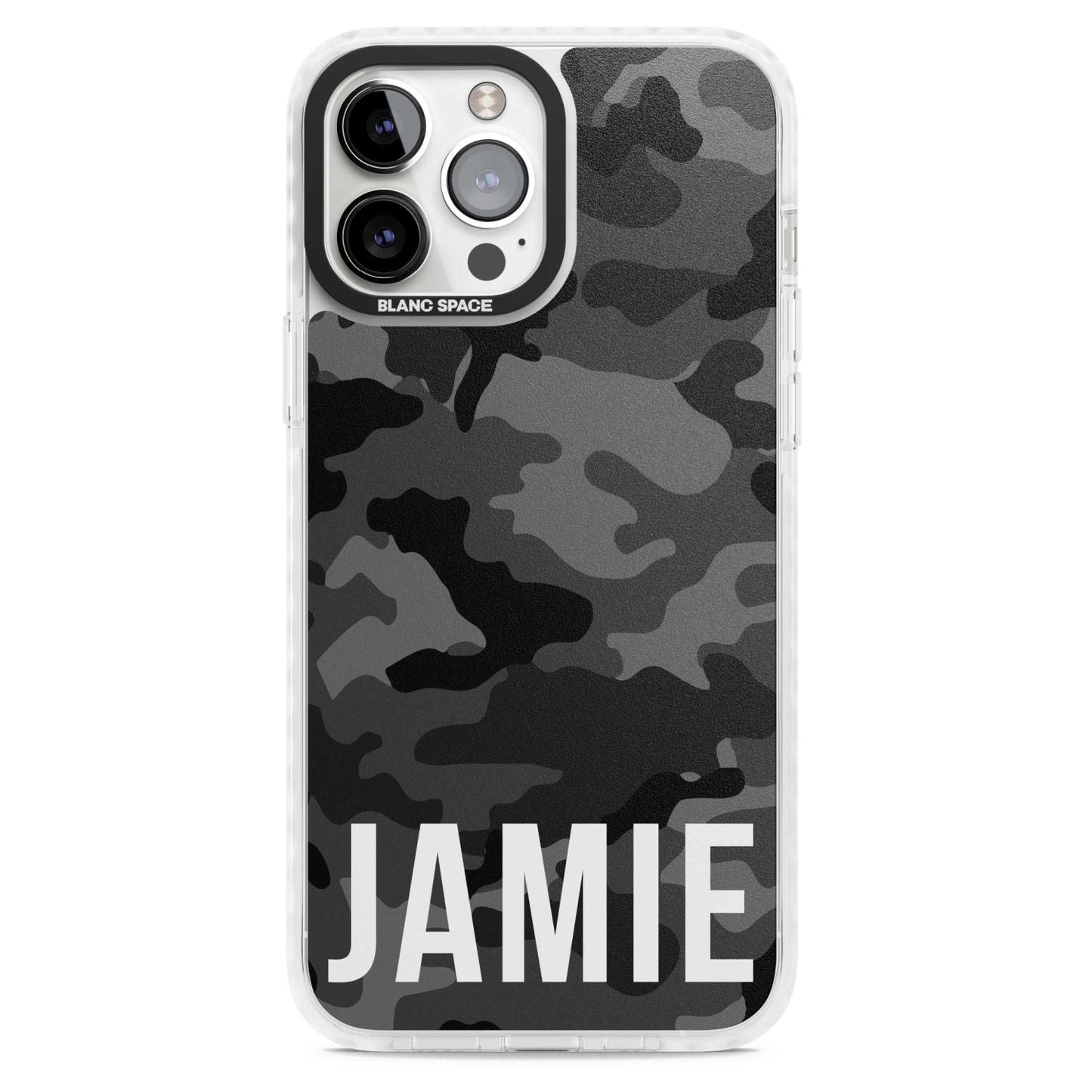 Personalisierter Name im schwarzen Camouflage-Muster (horizontal)