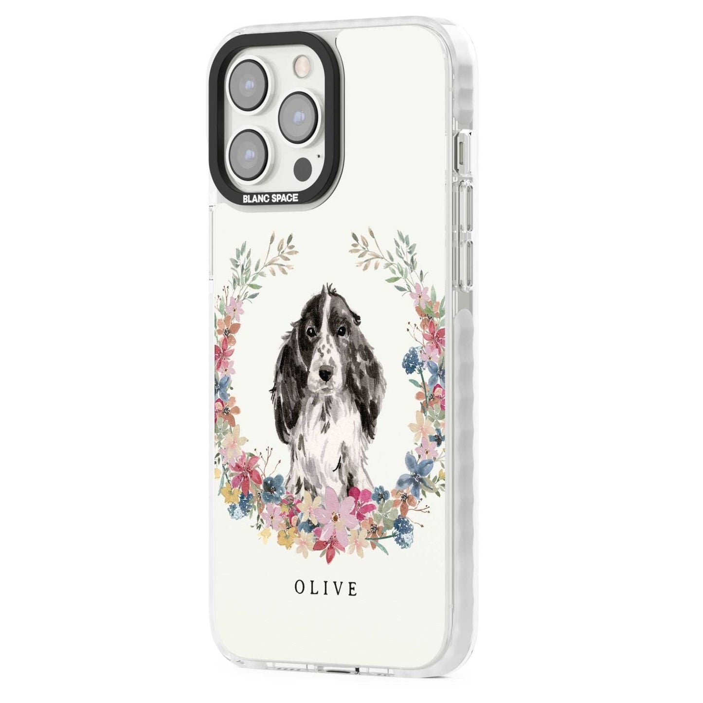 Personalisiertes Blumenporträt eines schwarzen Cocker Spaniels