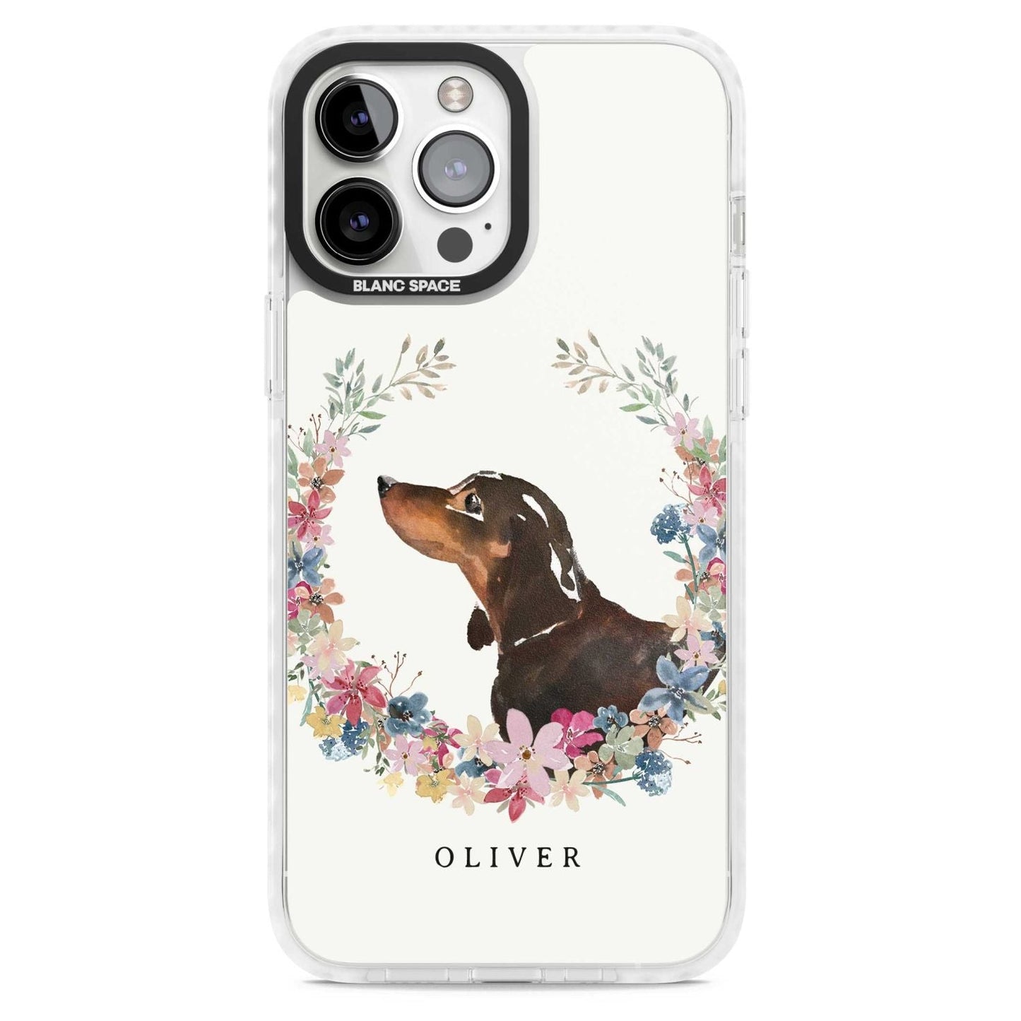 Personalised Black & Tan Dachshund Floral Portrait