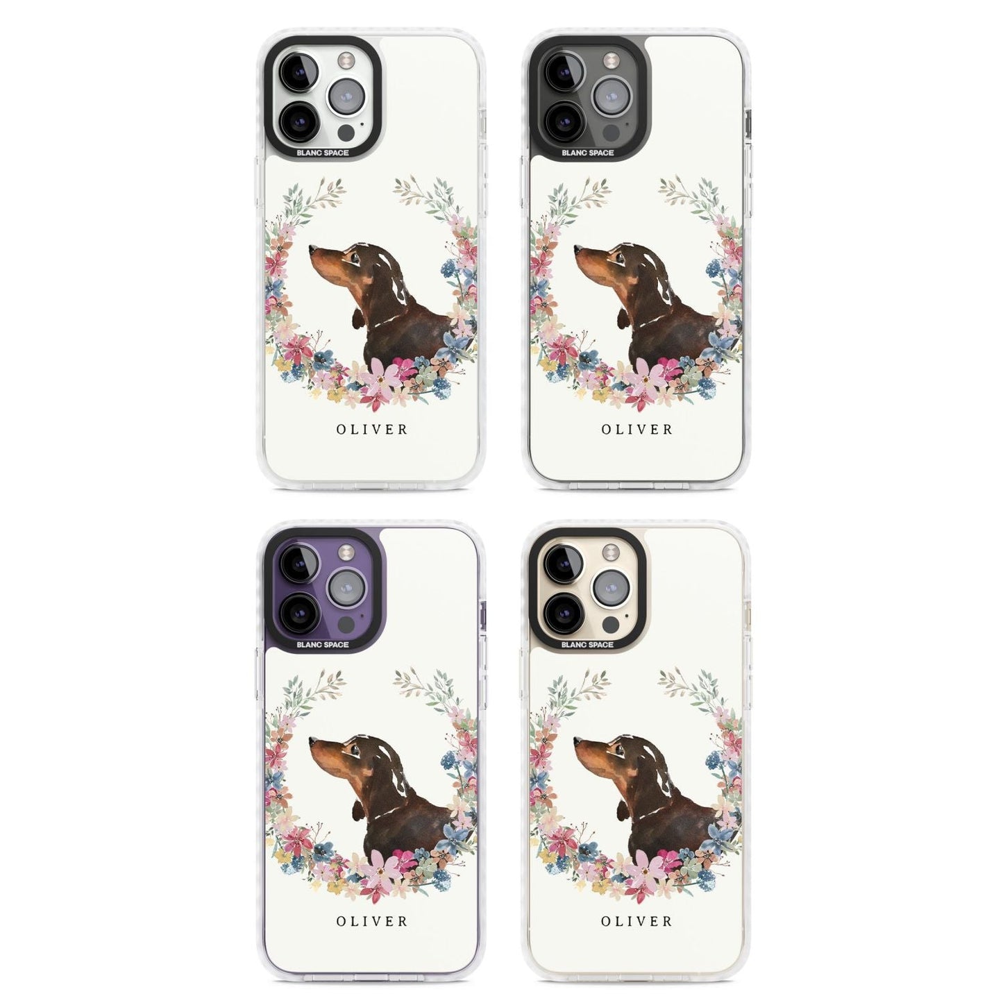 Personalised Black & Tan Dachshund Floral Portrait