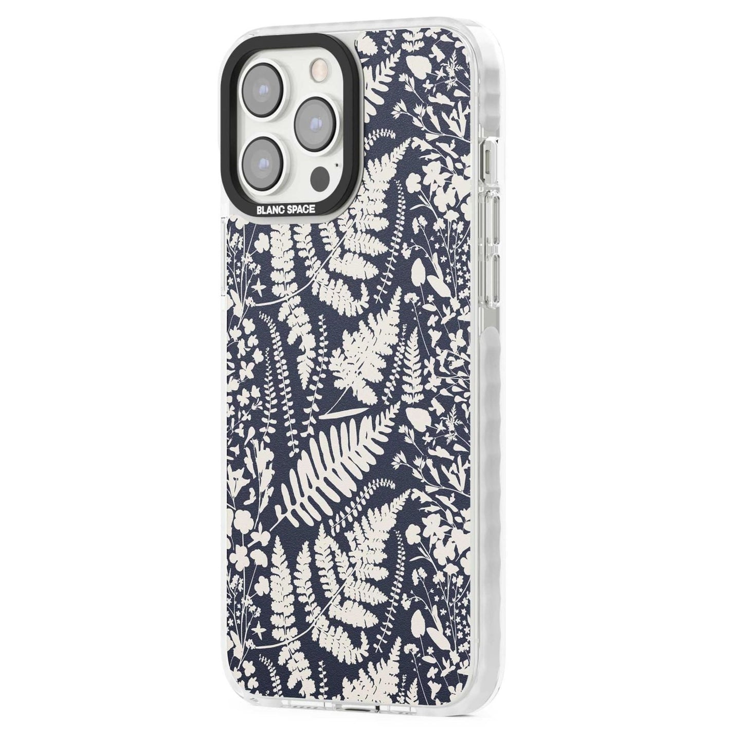 Fleurs sauvages et fougères sur fond bleu marine