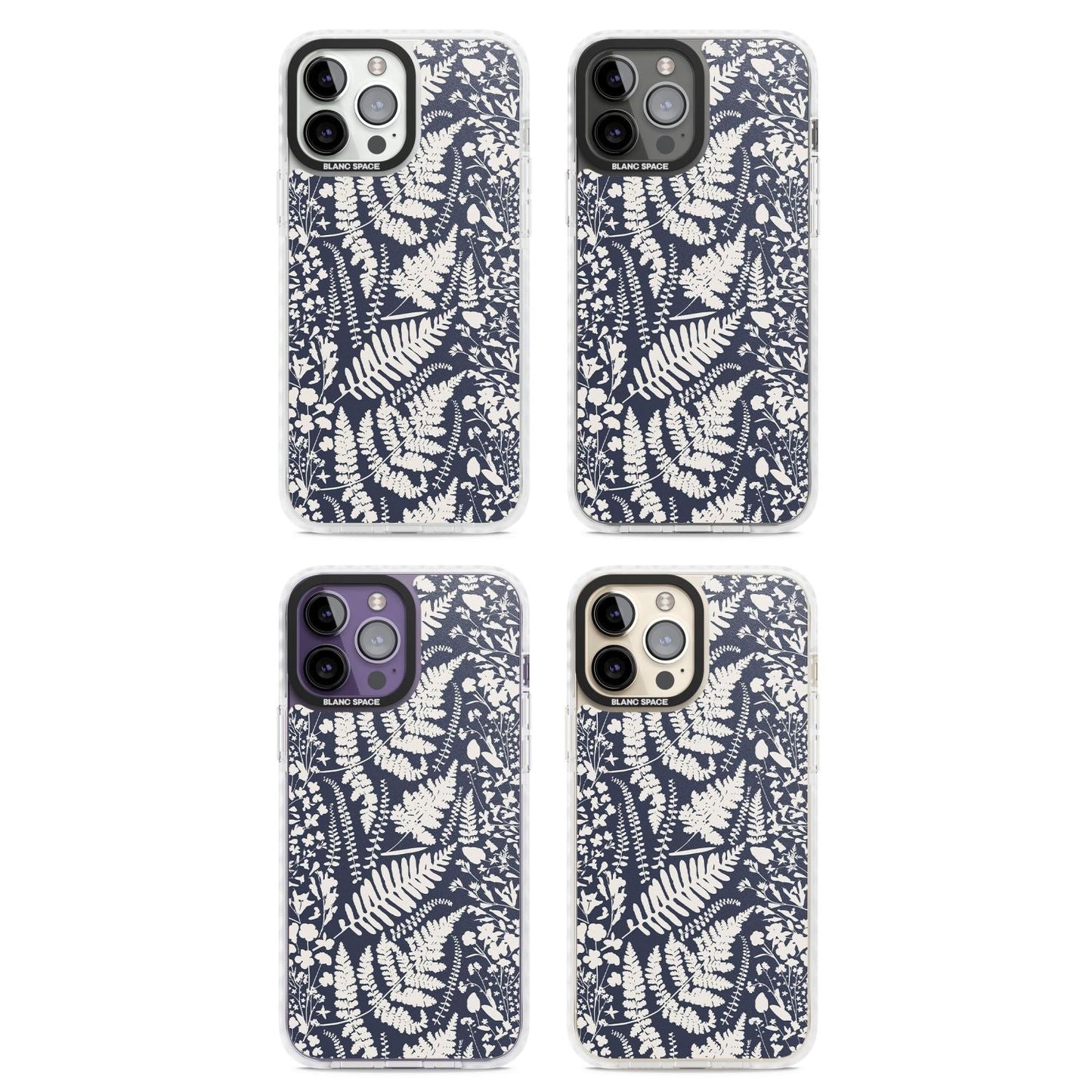 Fleurs sauvages et fougères sur fond bleu marine