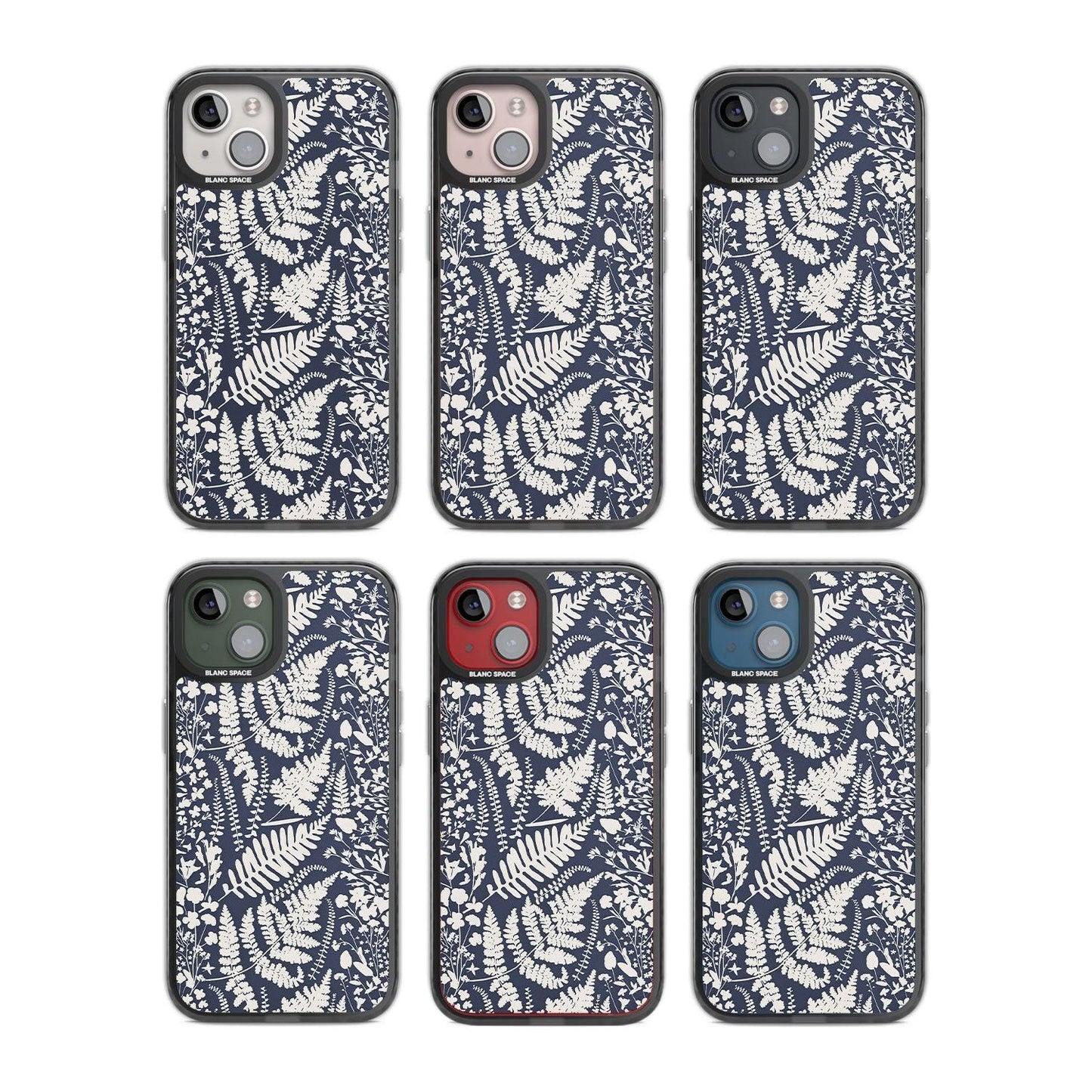 Fleurs sauvages et fougères sur fond bleu marine