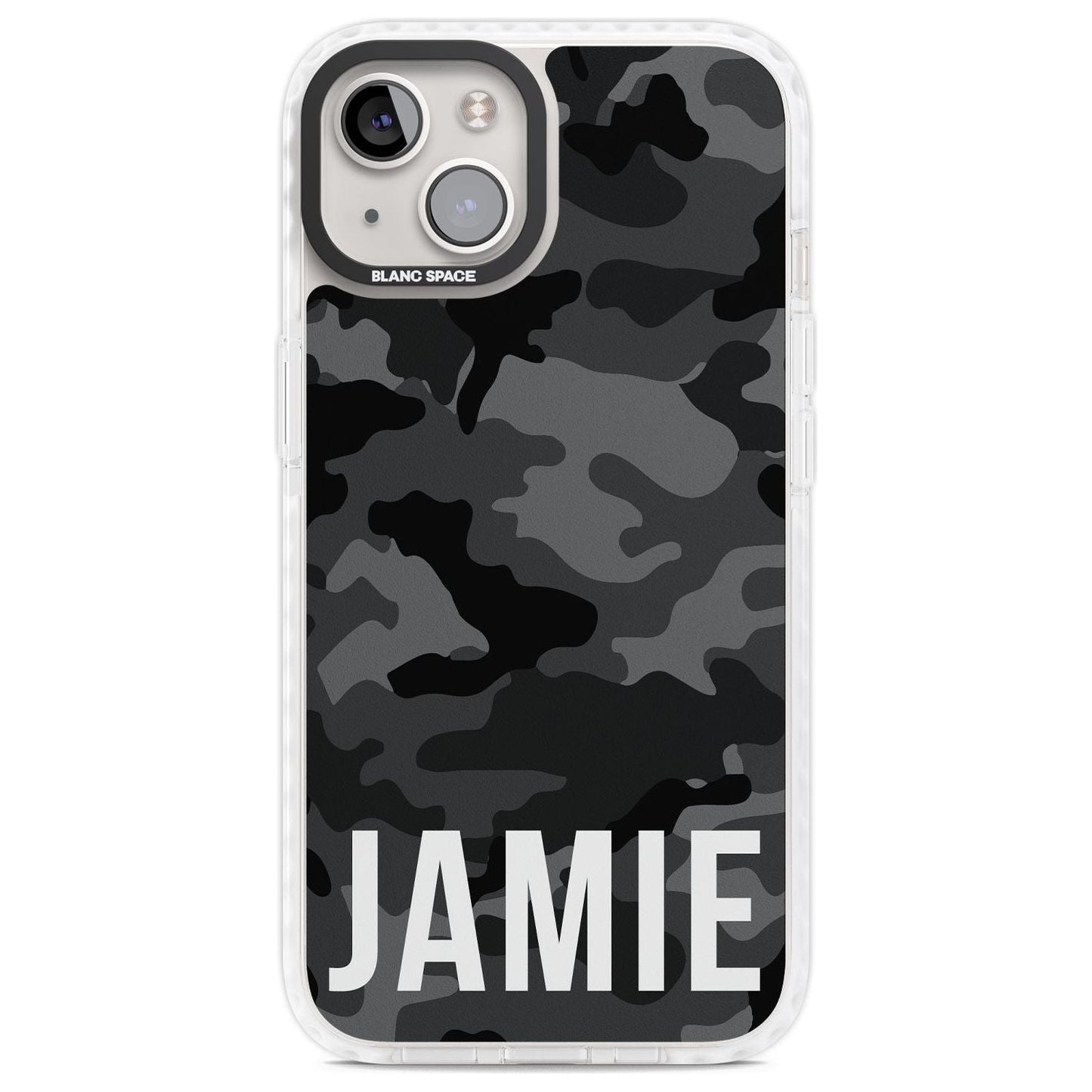 Personalisierter Name im schwarzen Camouflage-Muster (horizontal)
