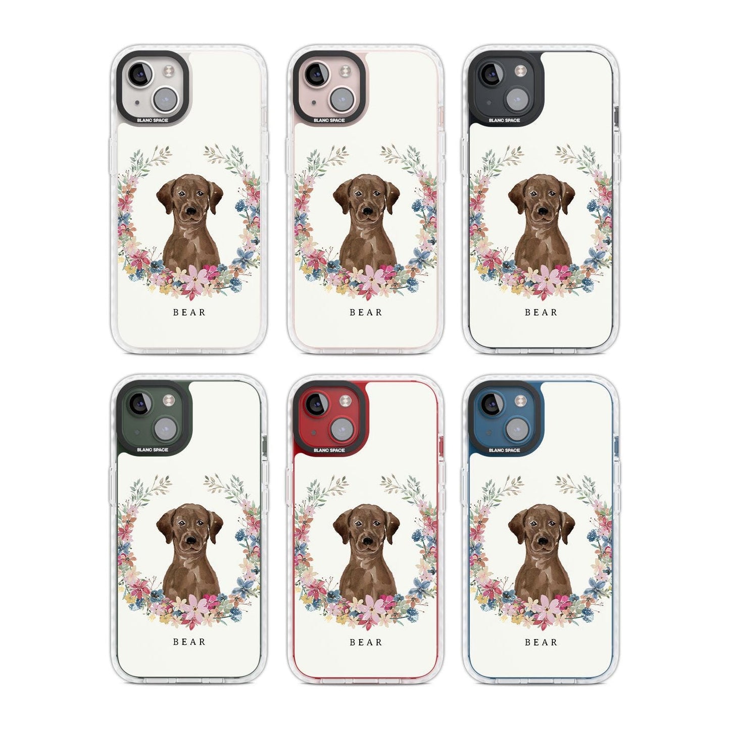 Personalised Chocolate Labrador Floral Portrait