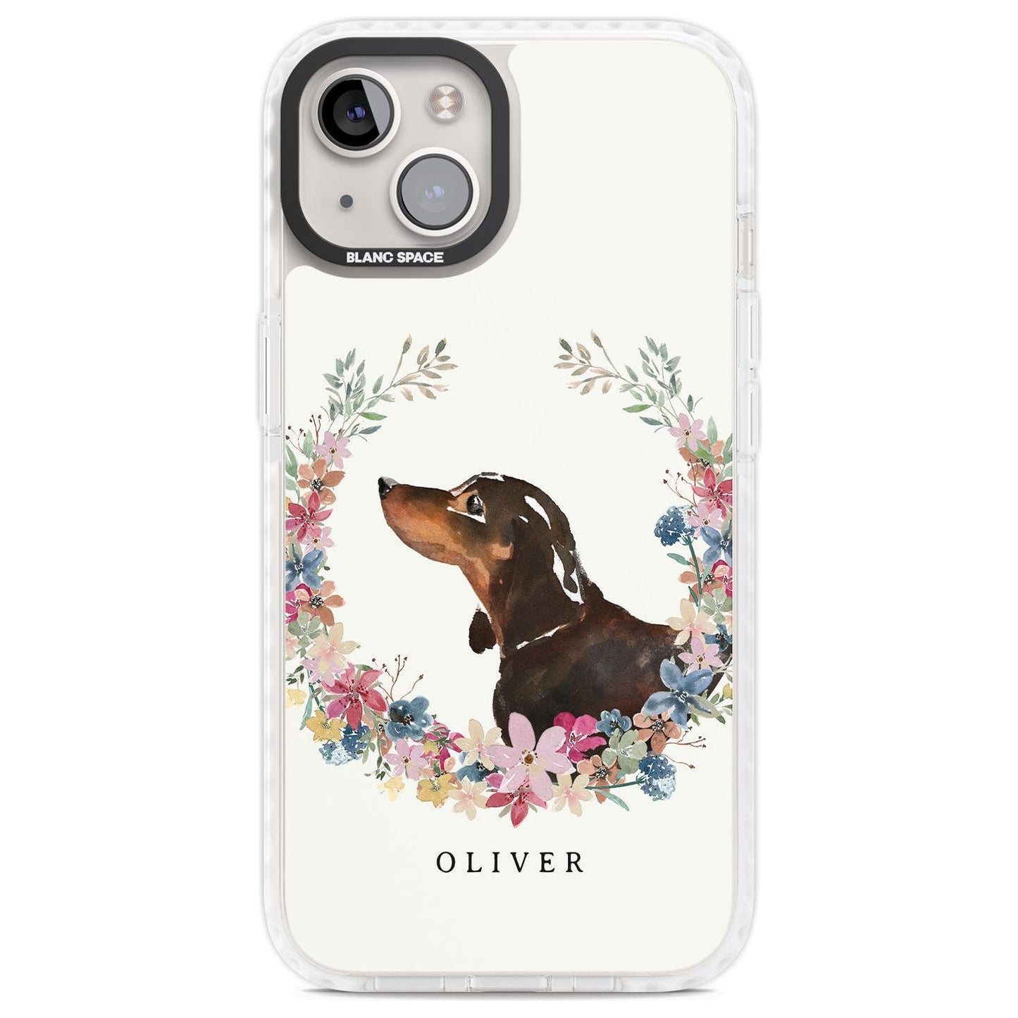 Personalised Black & Tan Dachshund Floral Portrait