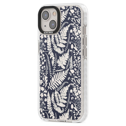 Fleurs sauvages et fougères sur fond bleu marine