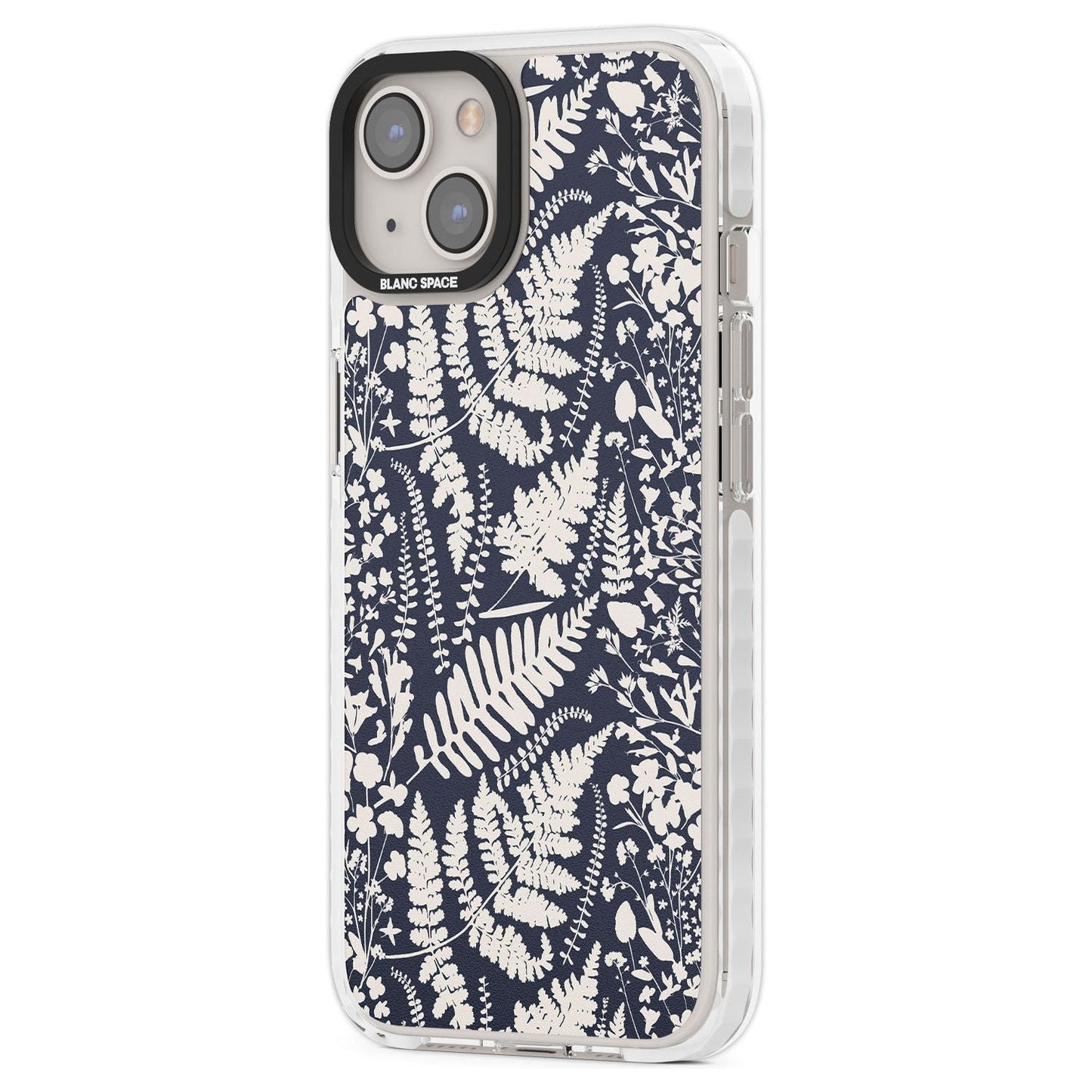 Fleurs sauvages et fougères sur fond bleu marine