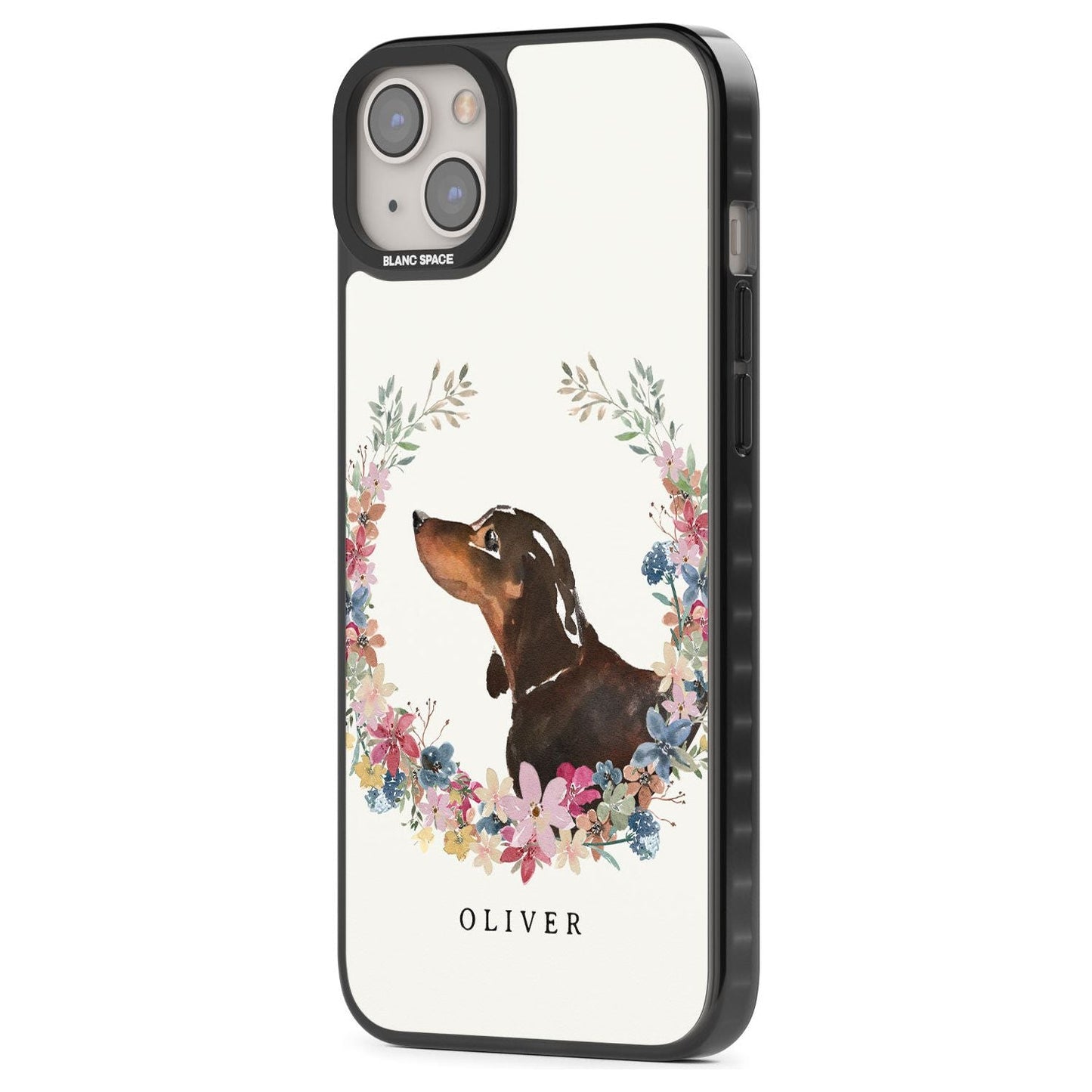 Personalised Black & Tan Dachshund Floral Portrait