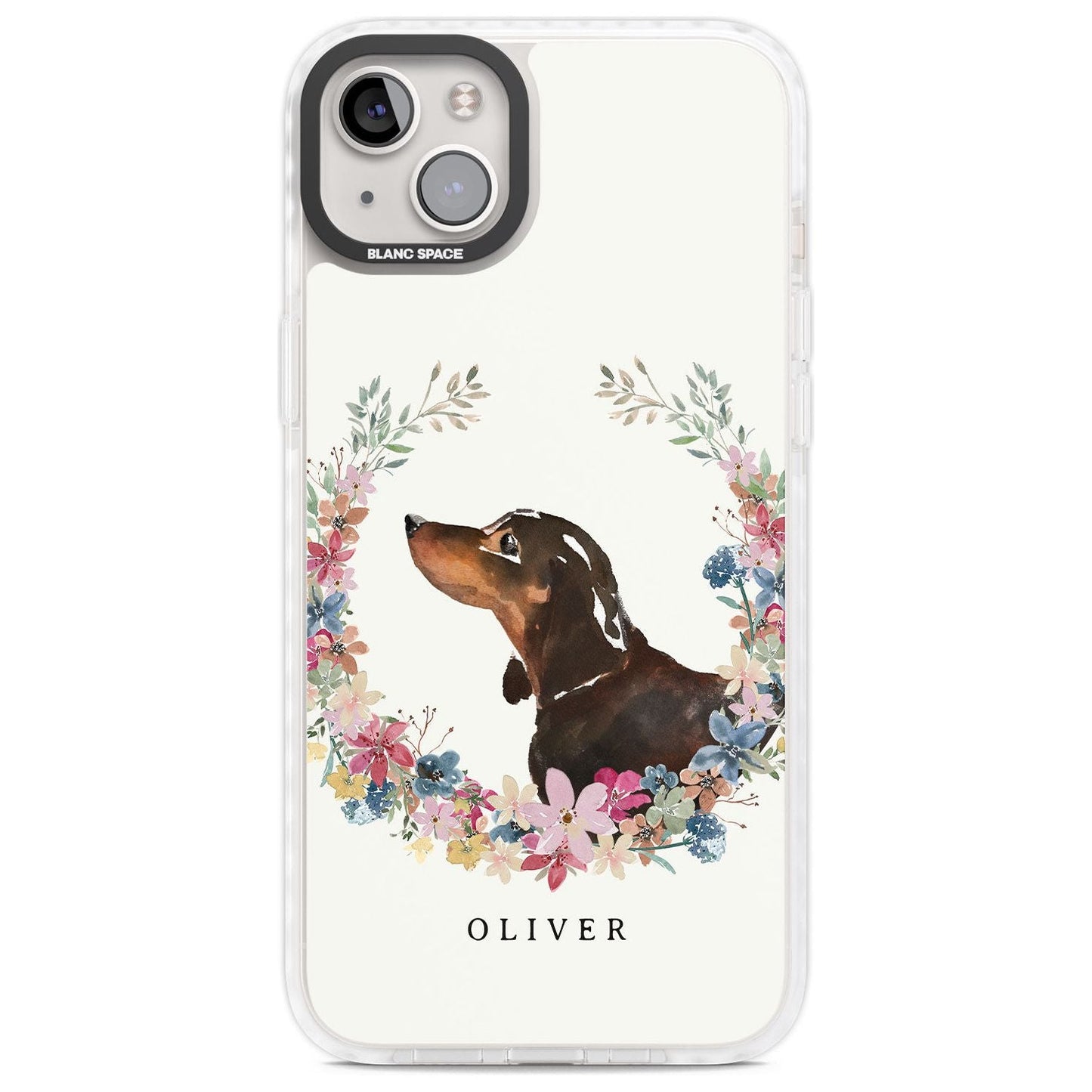 Personalised Black & Tan Dachshund Floral Portrait