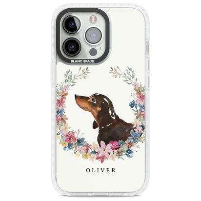 Personalised Black & Tan Dachshund Floral Portrait