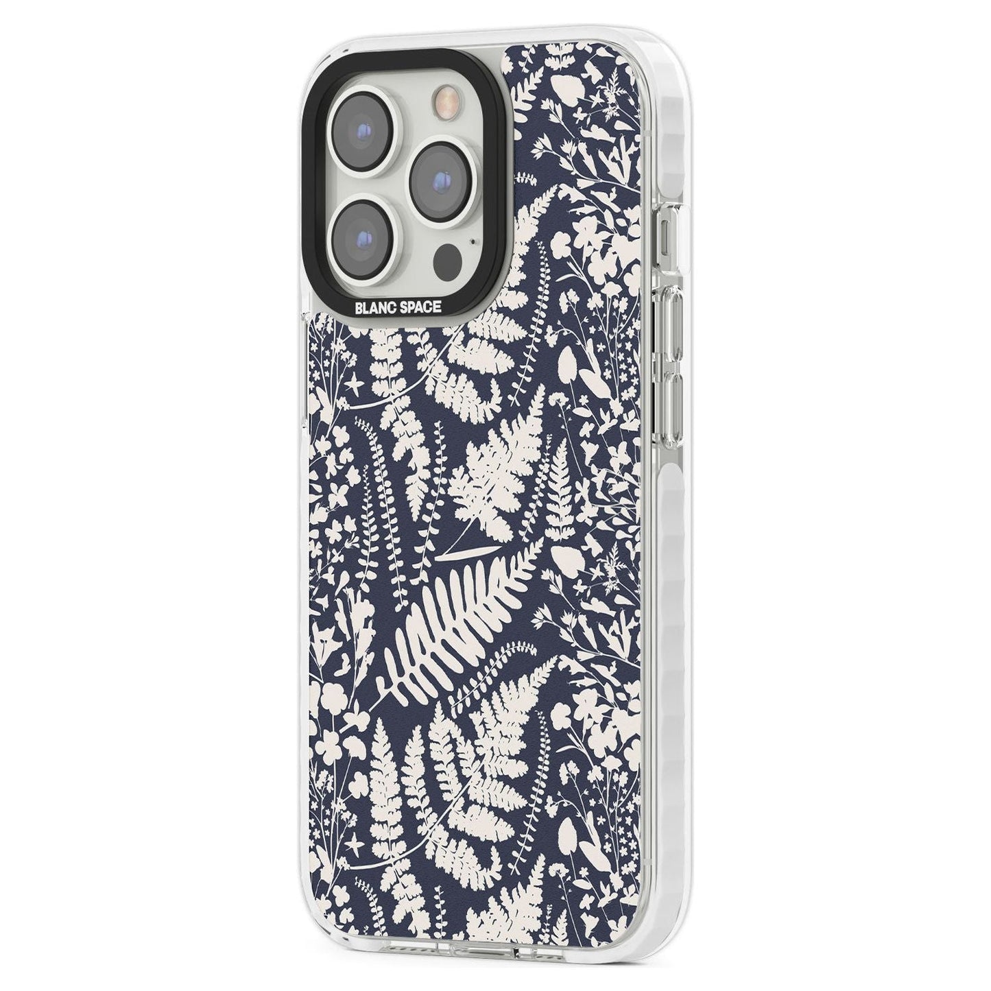 Fleurs sauvages et fougères sur fond bleu marine