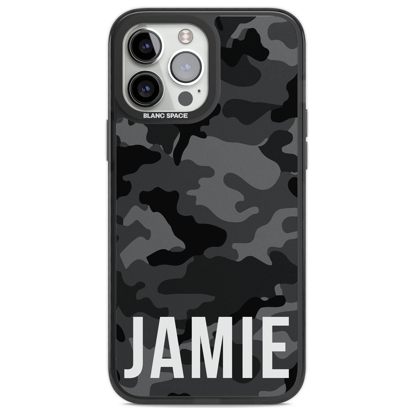 Personalisierter Name im schwarzen Camouflage-Muster (horizontal)