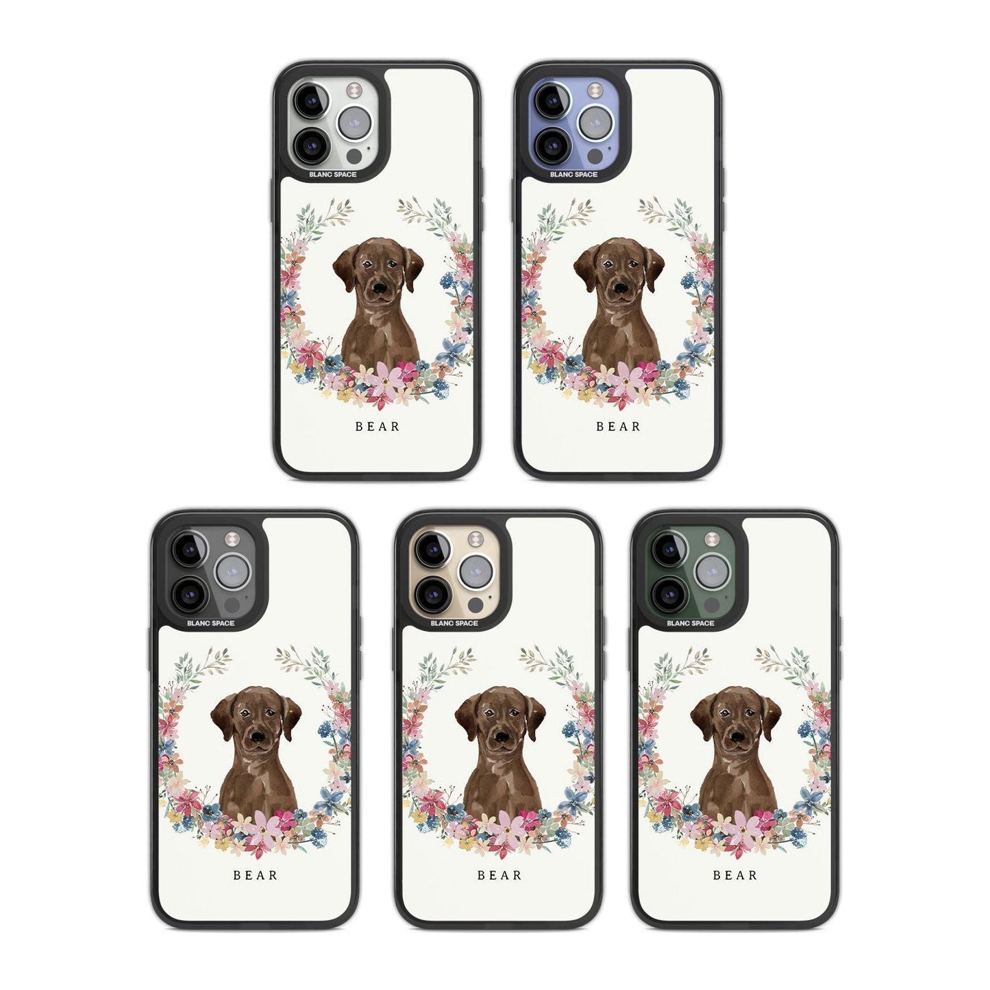 Personalised Chocolate Labrador Floral Portrait