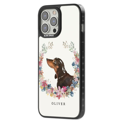 Personalised Black & Tan Dachshund Floral Portrait