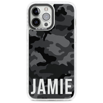Personalisierter Name im schwarzen Camouflage-Muster (horizontal)