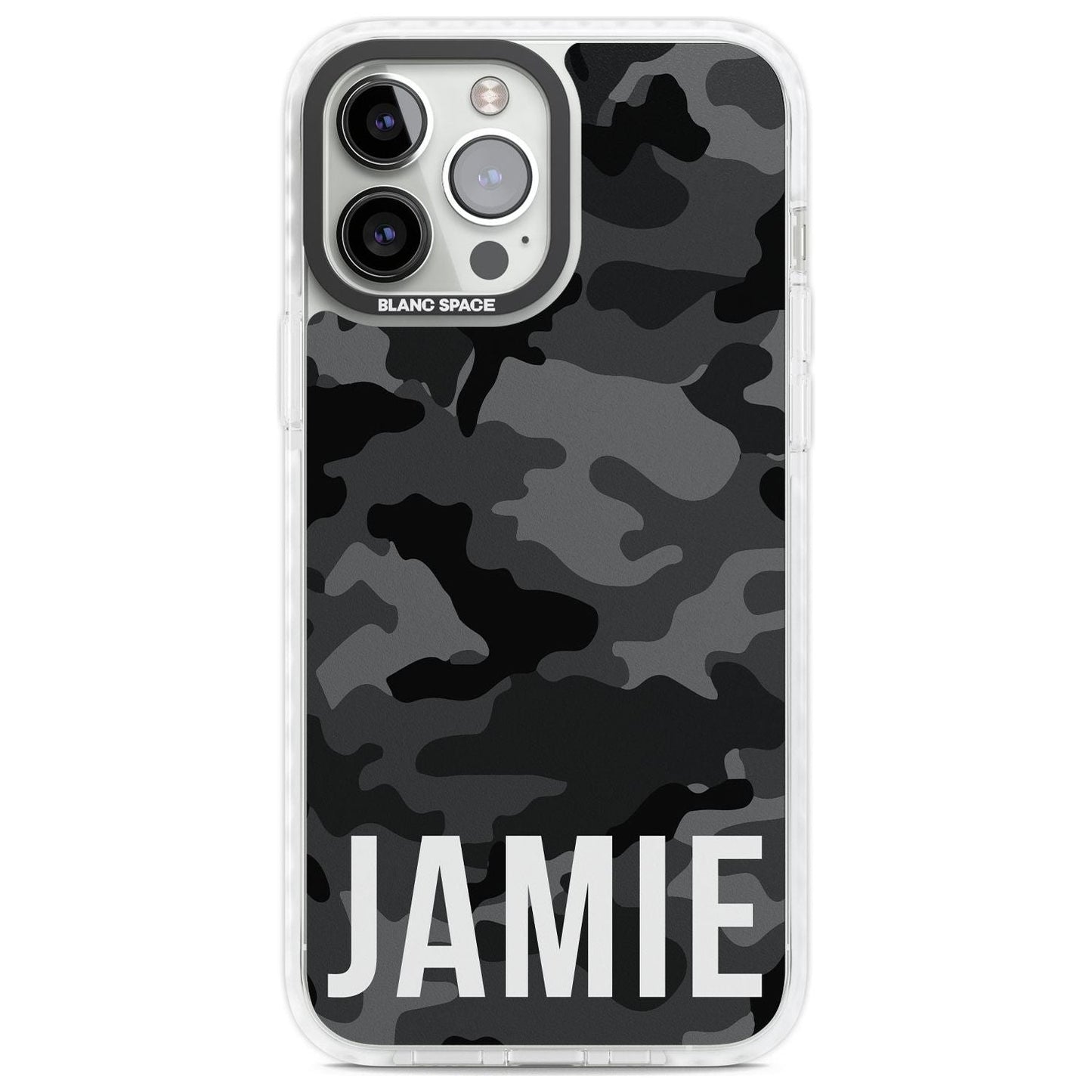 Personalisierter Name im schwarzen Camouflage-Muster (horizontal)