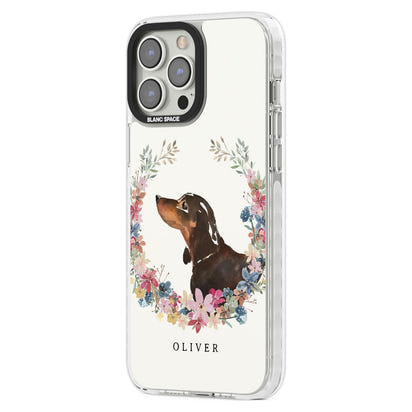 Personalised Black & Tan Dachshund Floral Portrait