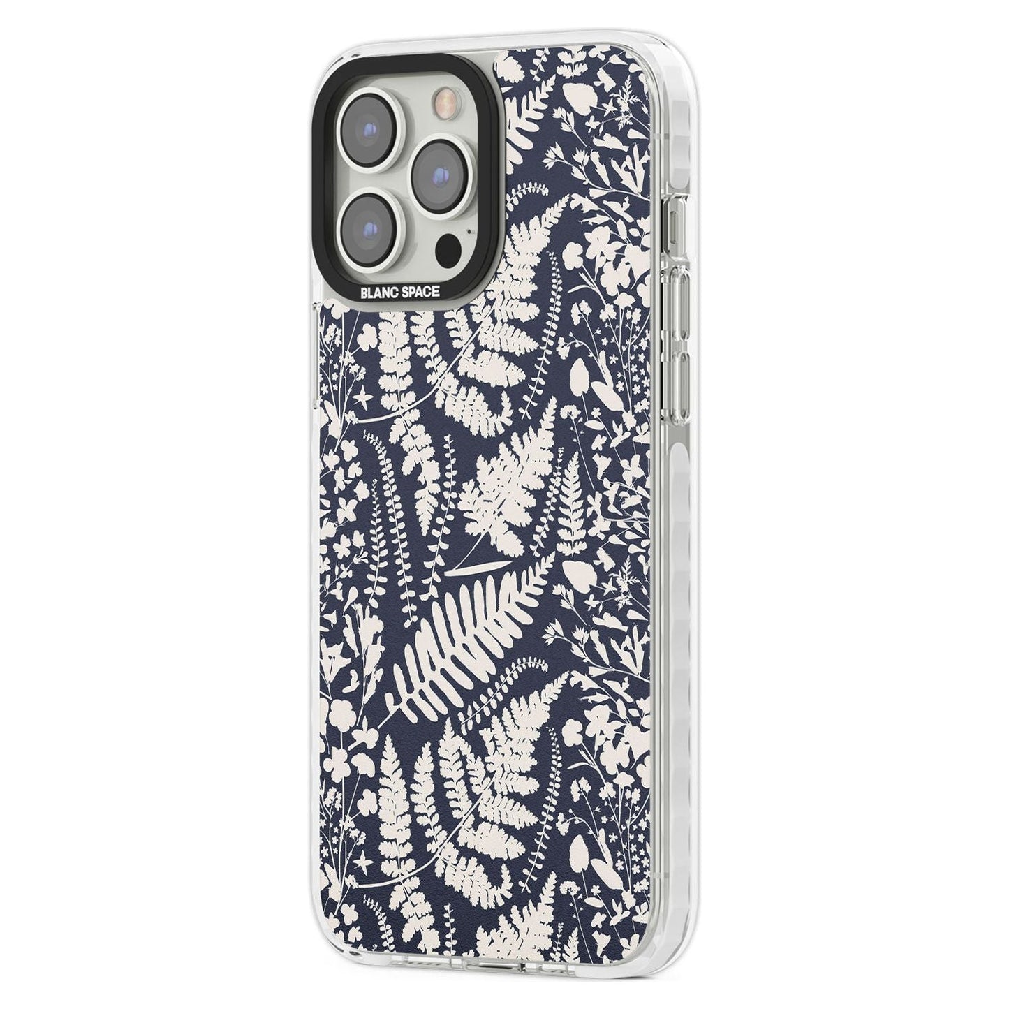 Fleurs sauvages et fougères sur fond bleu marine