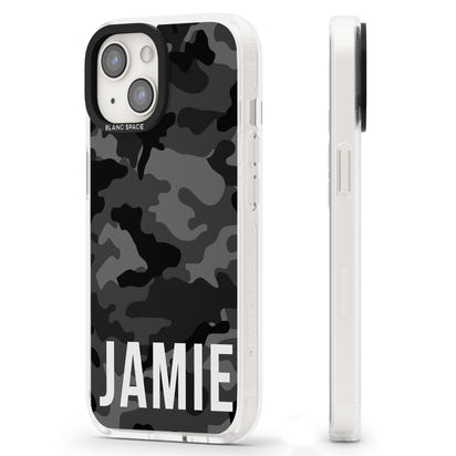Personalisierter Name im schwarzen Camouflage-Muster (horizontal)