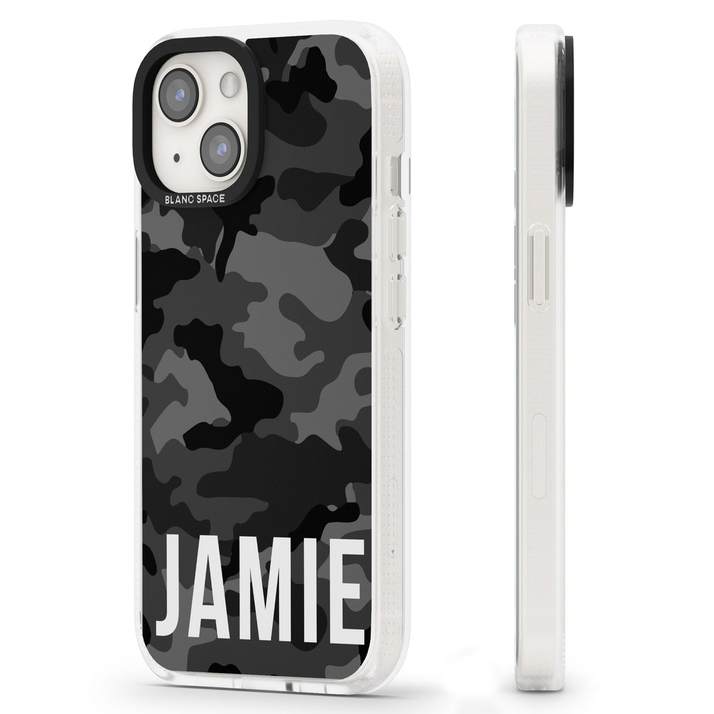 Personalisierter Name im schwarzen Camouflage-Muster (horizontal)