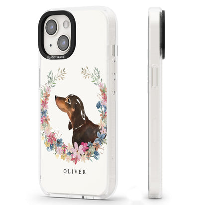 Personalised Black & Tan Dachshund Floral Portrait