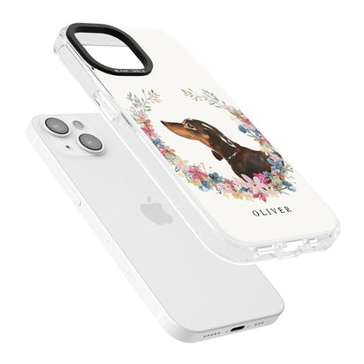 Personalised Black & Tan Dachshund Floral Portrait