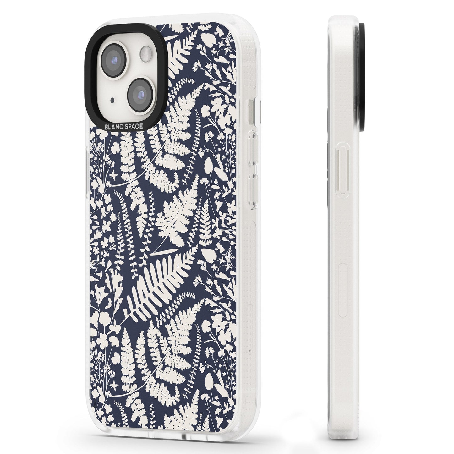 Fleurs sauvages et fougères sur fond bleu marine