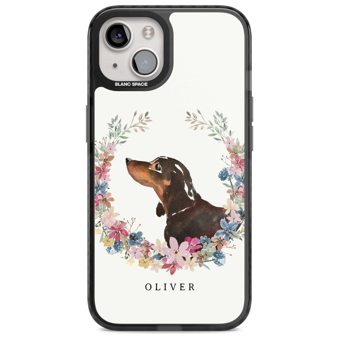 Personalised Black & Tan Dachshund Floral Portrait