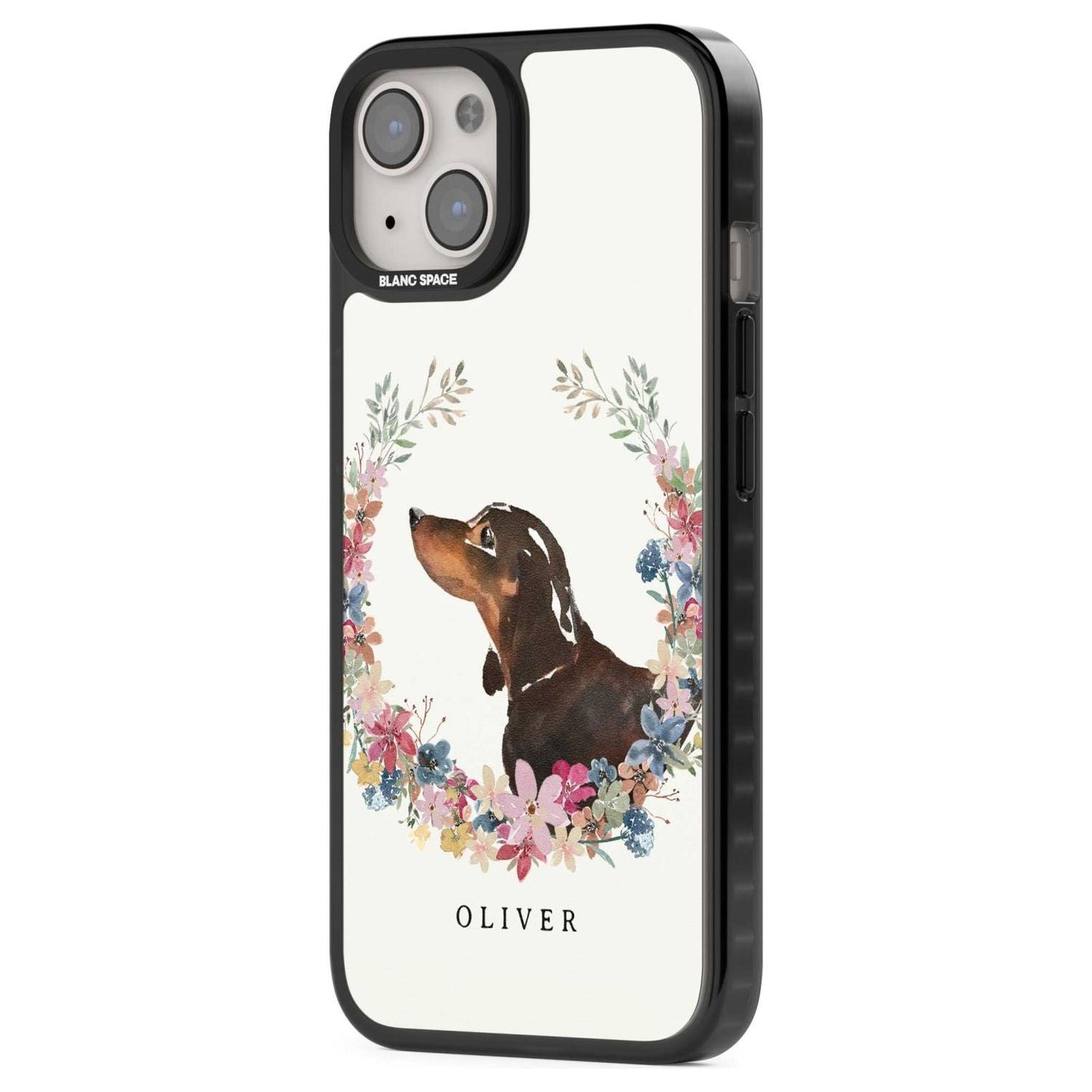 Personalised Black & Tan Dachshund Floral Portrait
