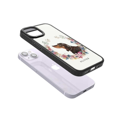 Personalised Black & Tan Dachshund Floral Portrait