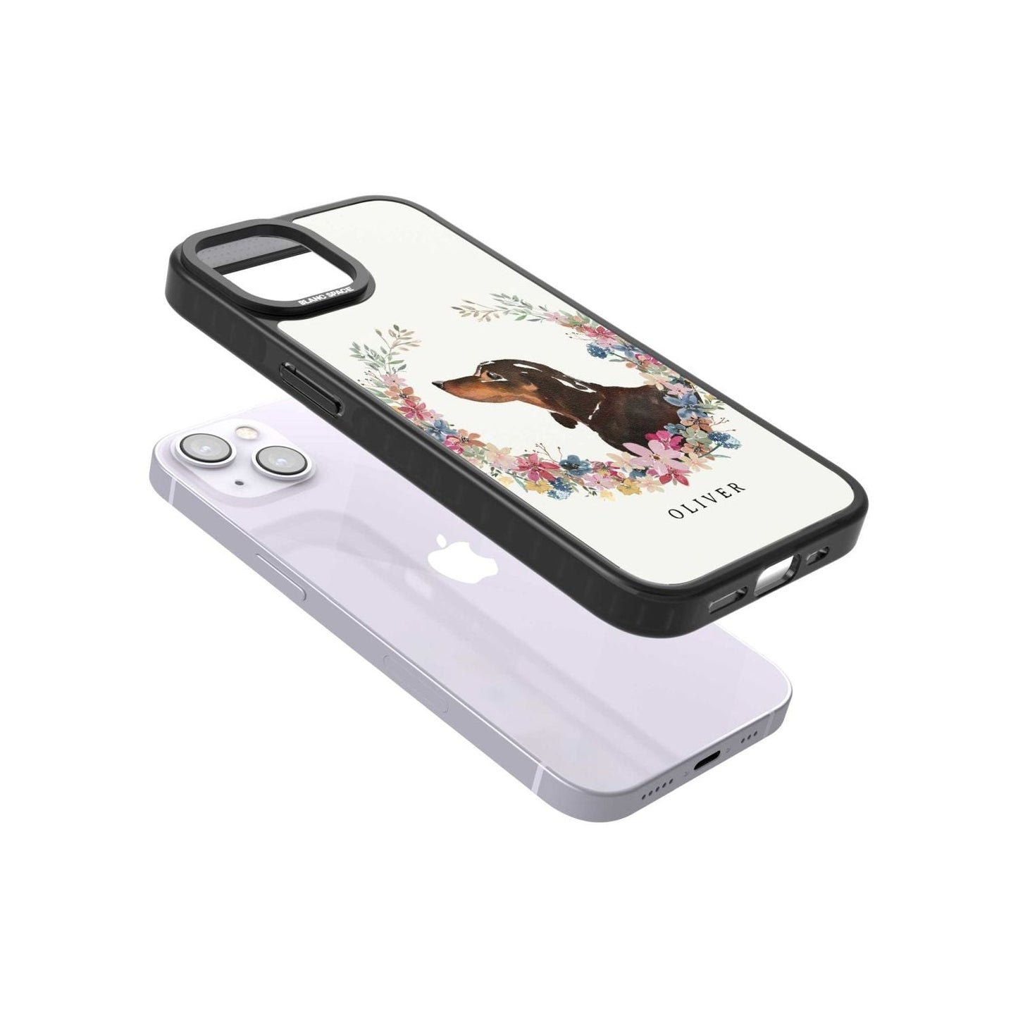 Personalised Black & Tan Dachshund Floral Portrait