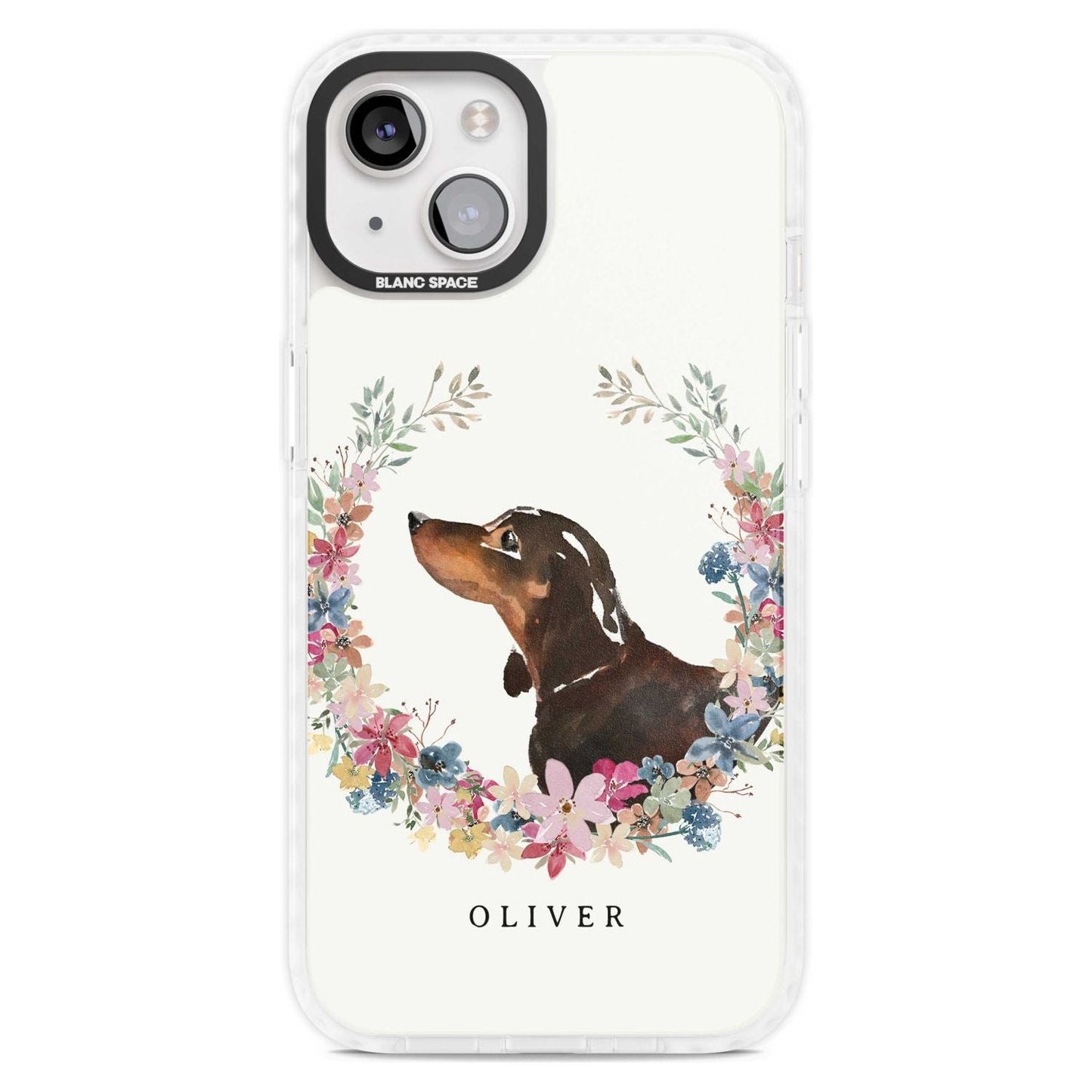 Personalised Black & Tan Dachshund Floral Portrait