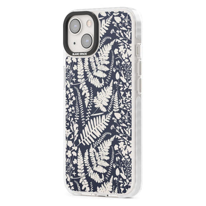 Fleurs sauvages et fougères sur fond bleu marine