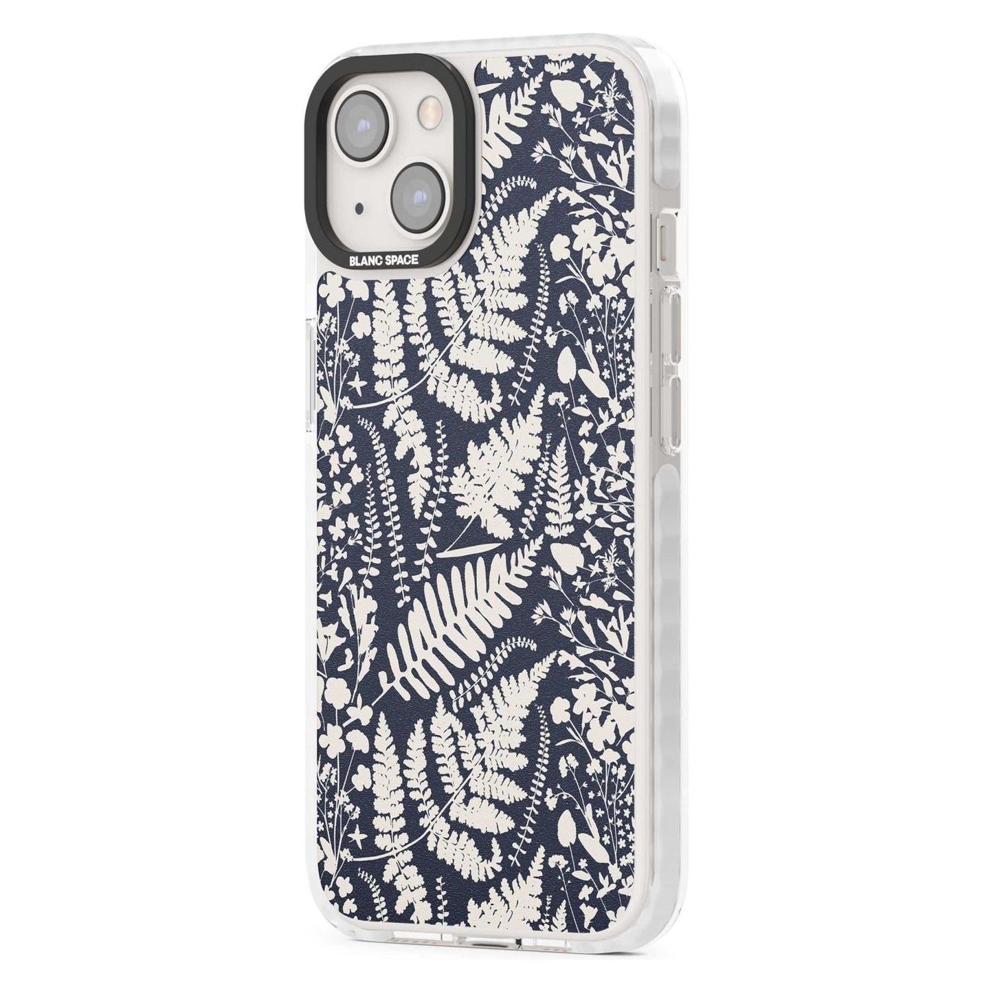 Fleurs sauvages et fougères sur fond bleu marine