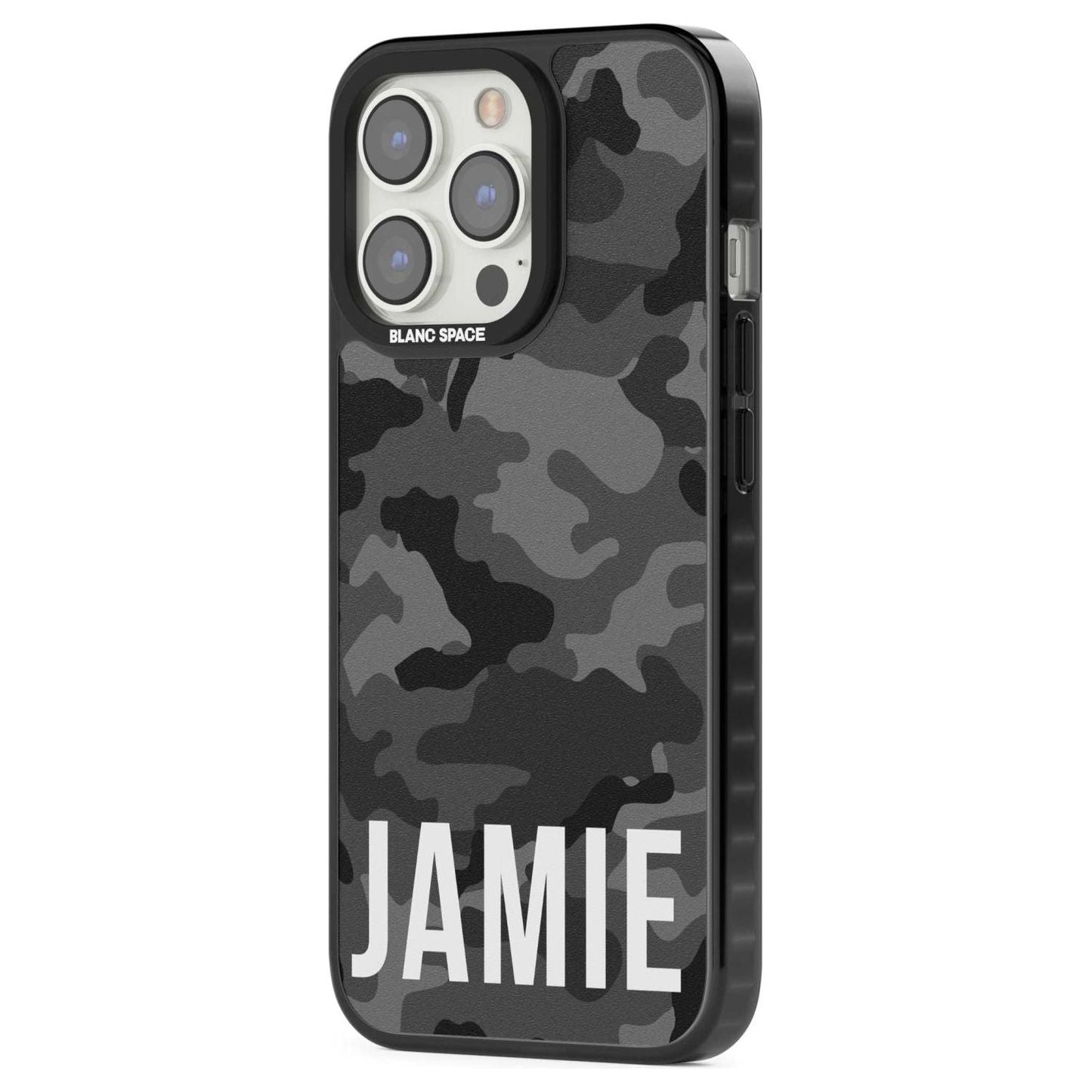 Personalisierter Name im schwarzen Camouflage-Muster (horizontal)